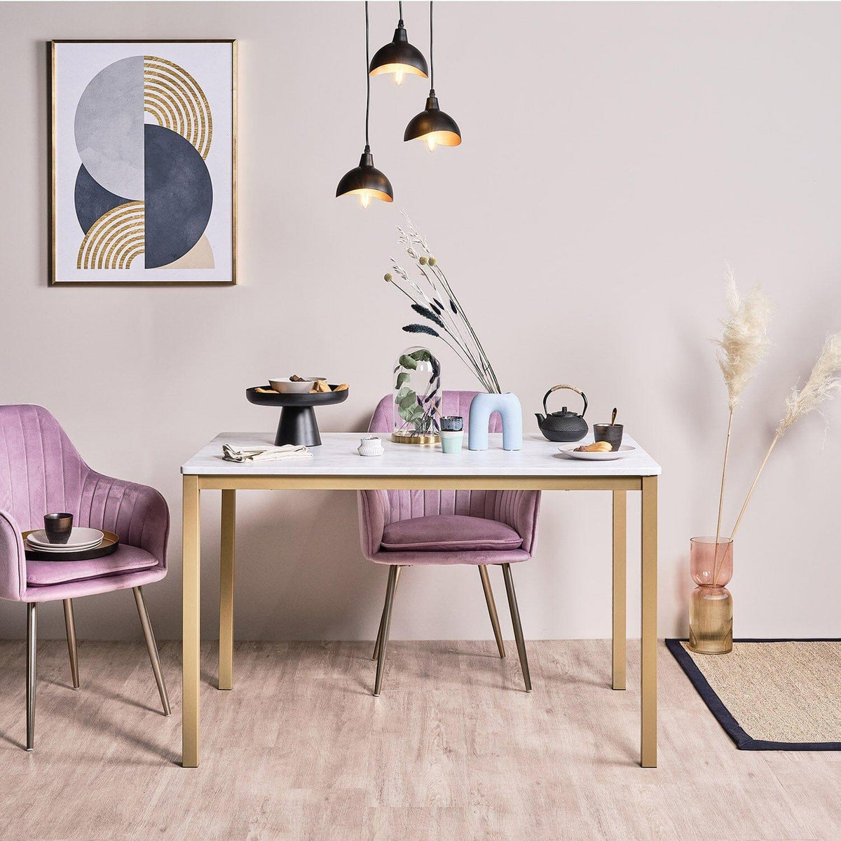 Milo Marble Dining Table with Gold Legs