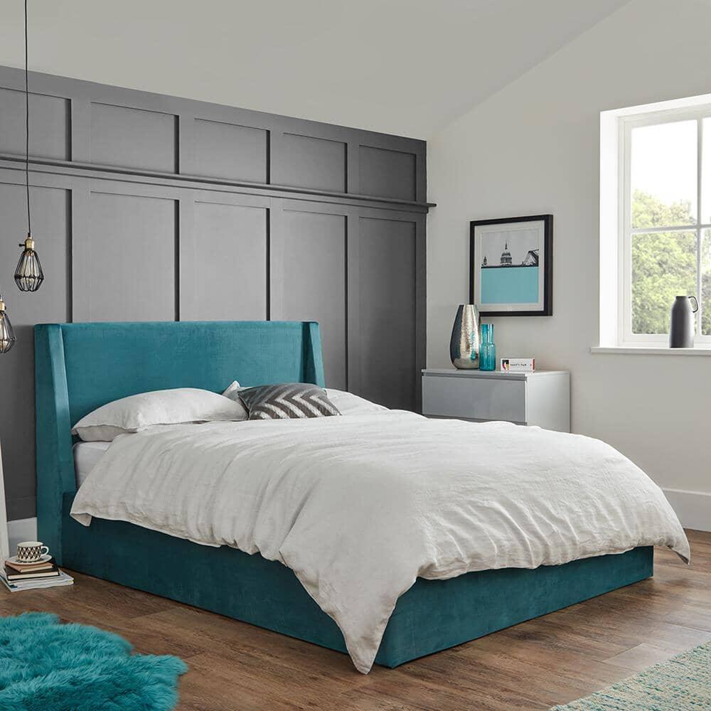 Teal velvet king size ottoman bed frame - Laura James