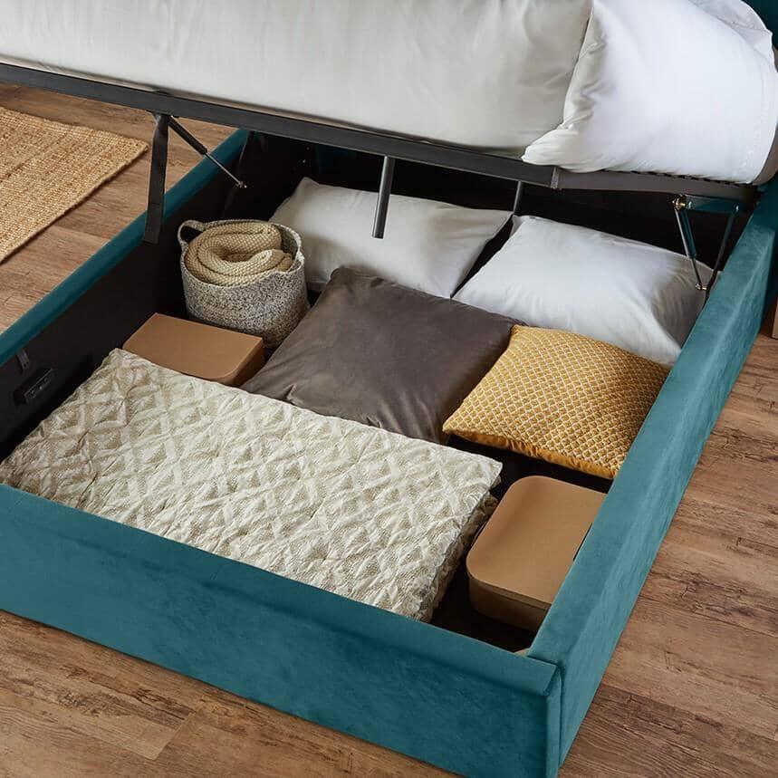Teal velvet king size ottoman bed frame - Laura James