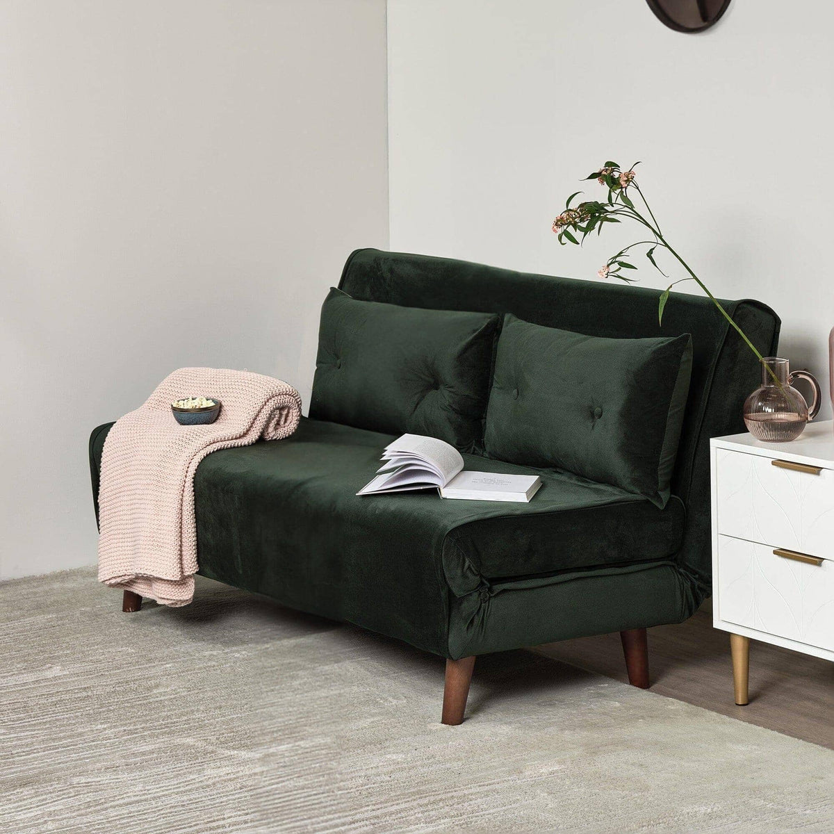 Una Green Velvet Double Sofa Bed