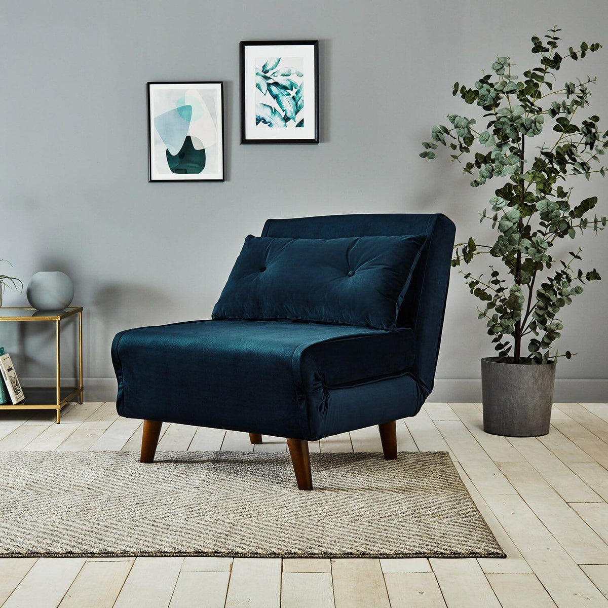 Outlet - Una single sofa bed - blue - velvet - Laura James