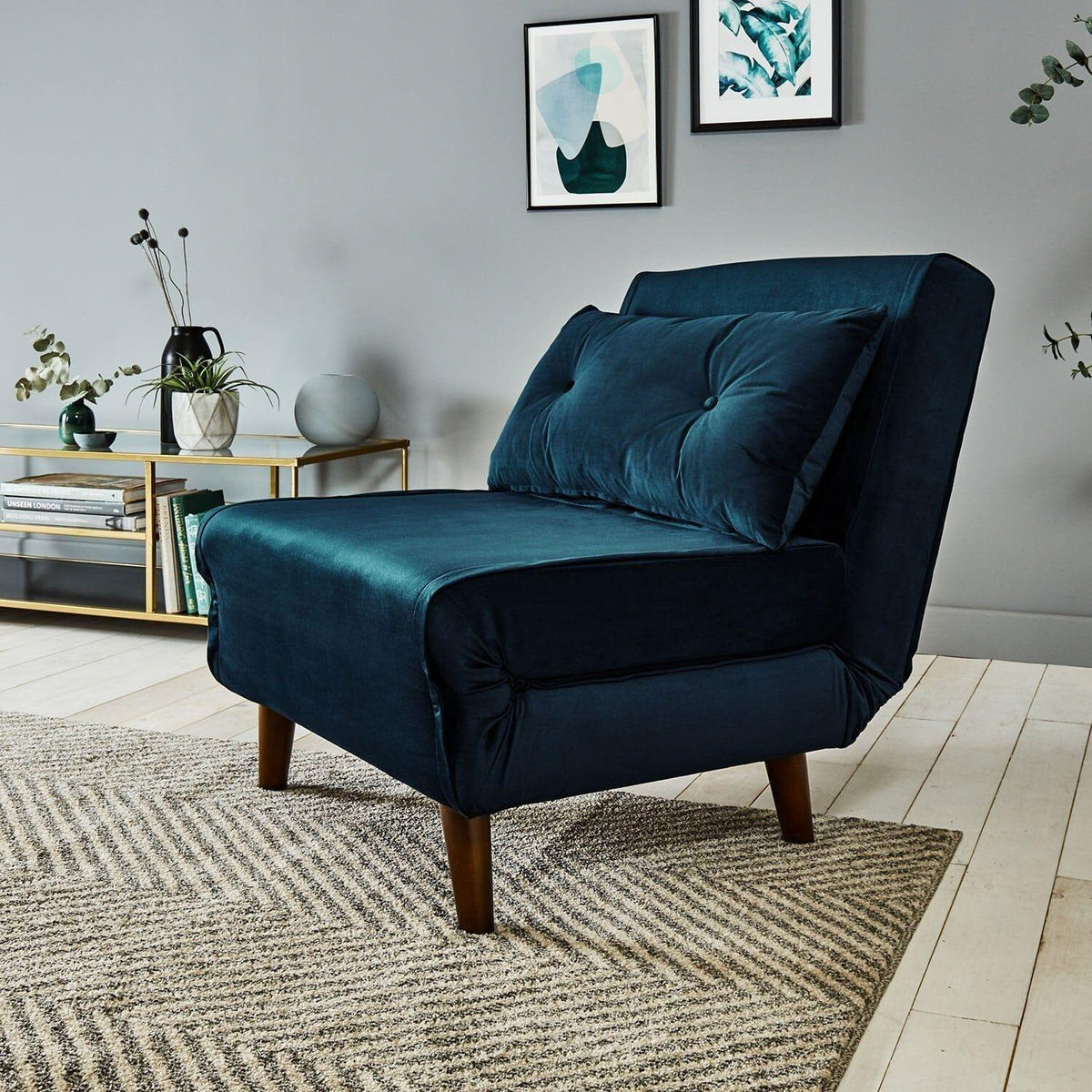 Outlet - Una single sofa bed - blue - velvet - Laura James