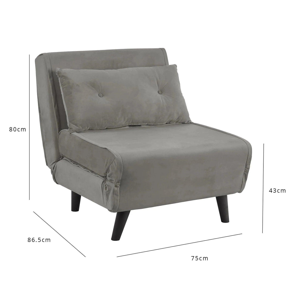 Una single sofa bed - grey - velvet - Laura James
