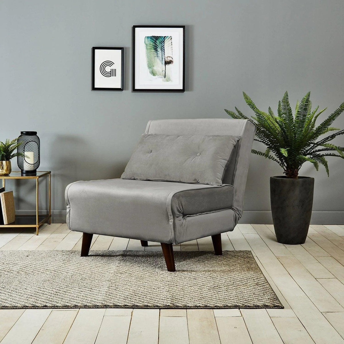 Una single sofa bed - grey - velvet - Laura James
