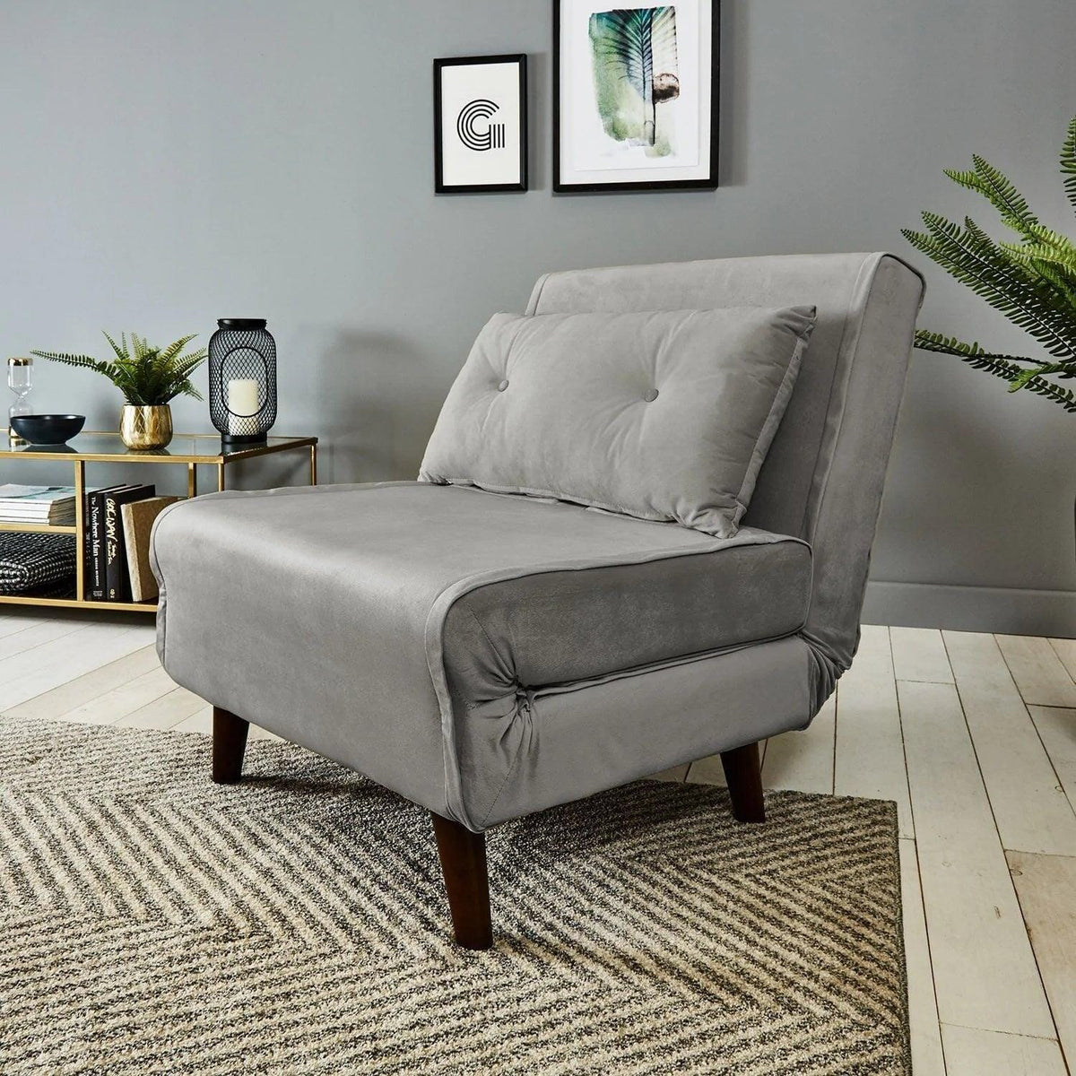 Una single sofa bed - grey - velvet - Laura James
