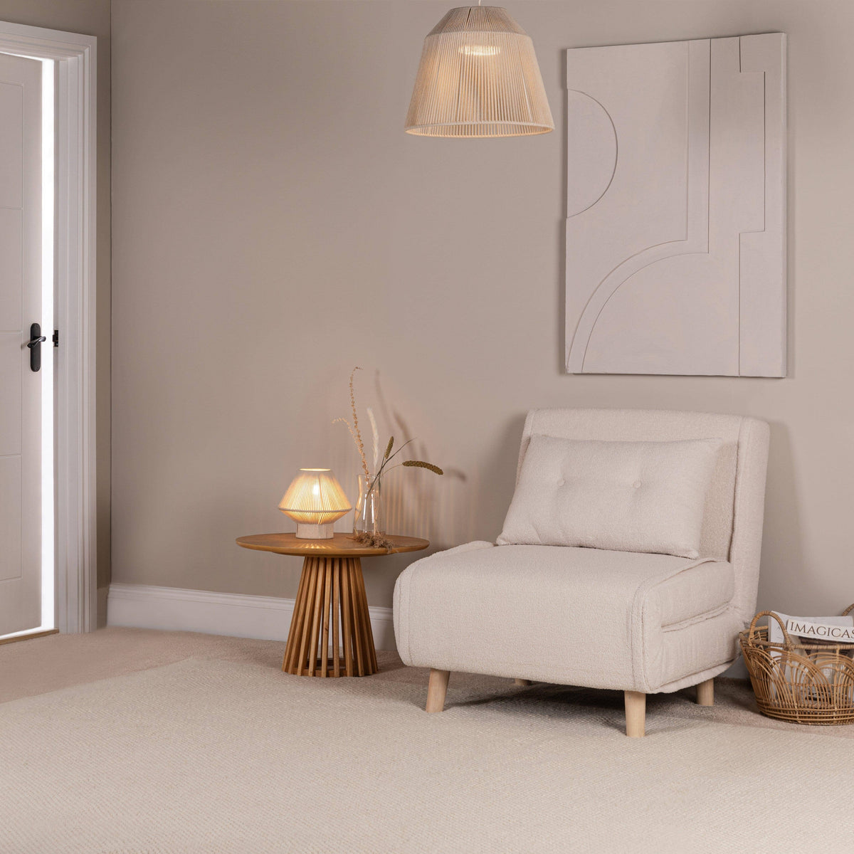Una Single Teddy Sprung Sofa Bed - Warm White