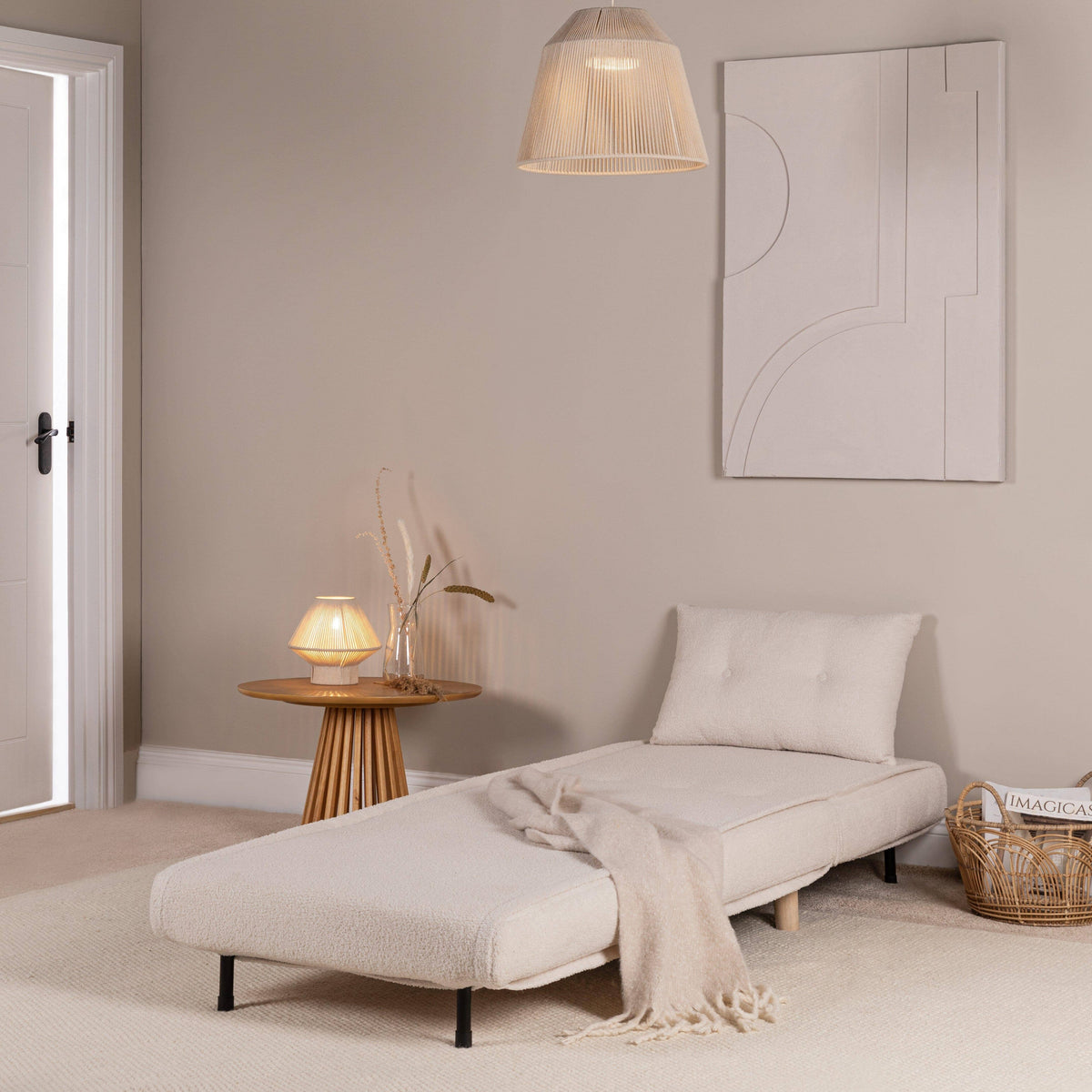 Una Single Teddy Sprung Sofa Bed - Warm White