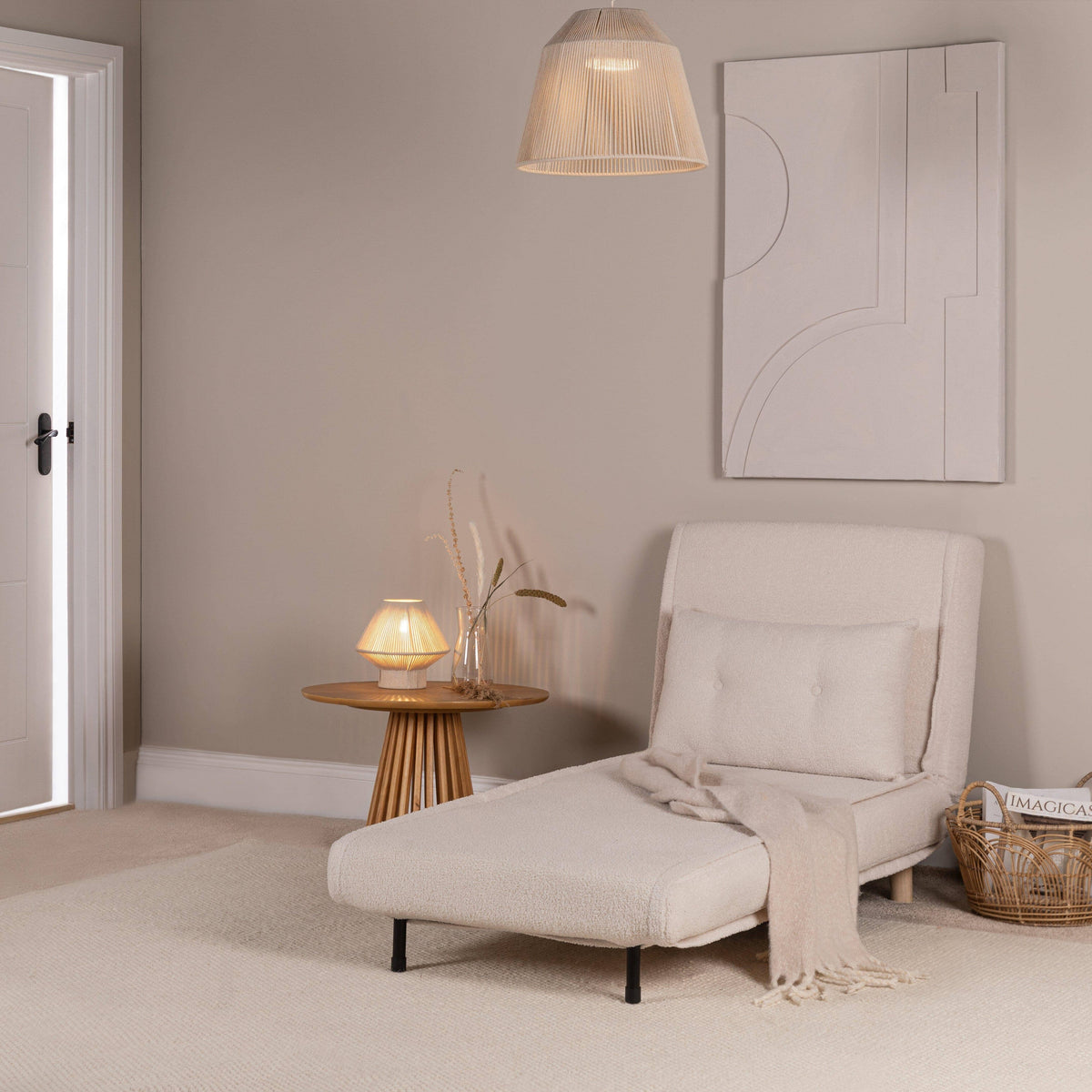 Una Single Teddy Sprung Sofa Bed - Warm White
