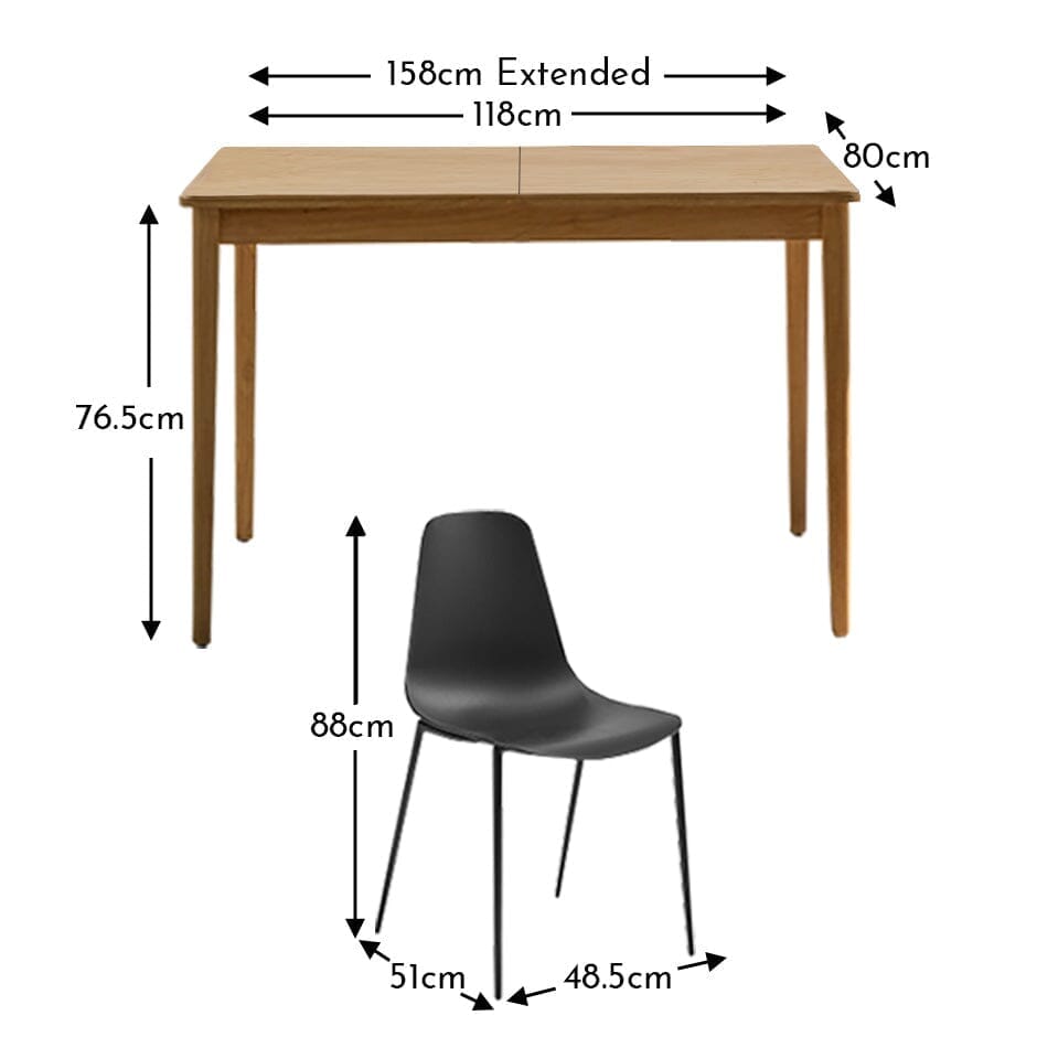 Paul Whitewash Extendable Dining Table Set - 4 Seater - Wren Black Dining Chairs - Laura James