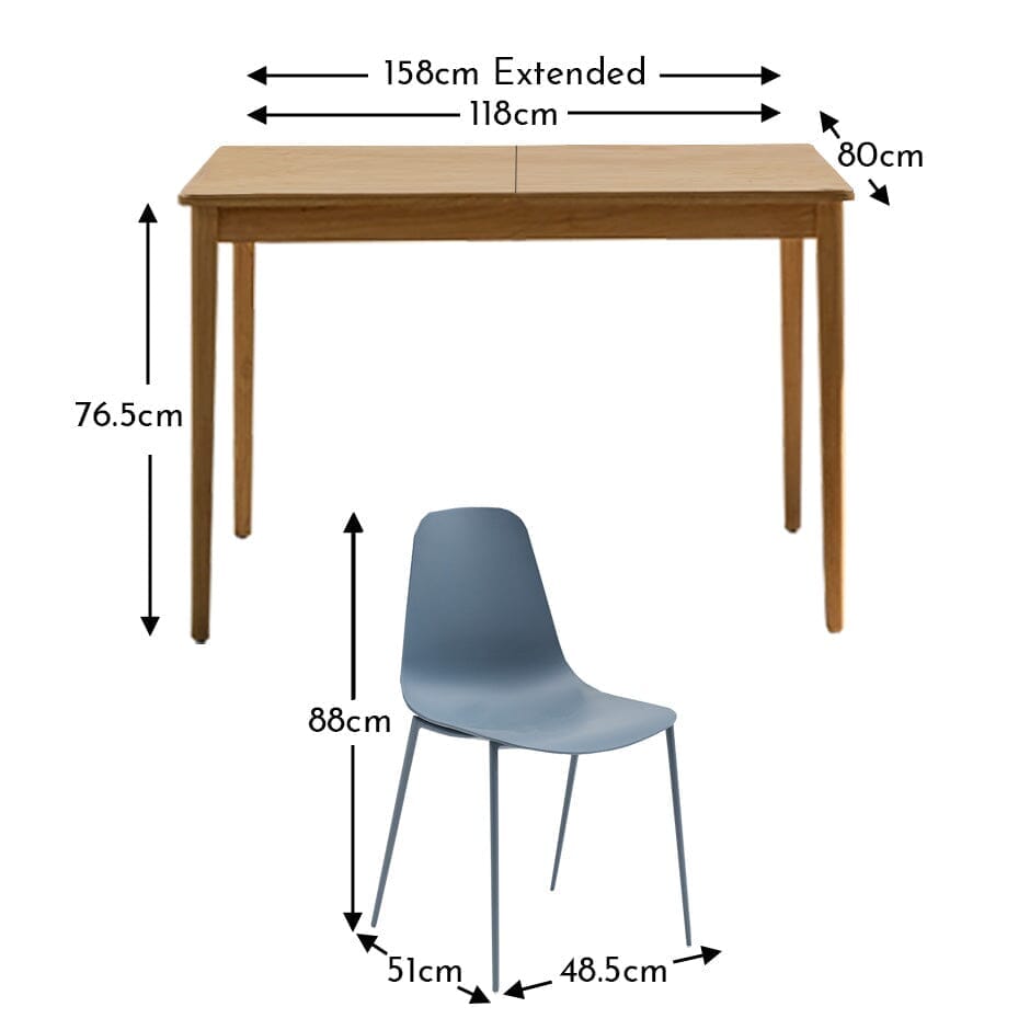 Paul Whitewash Extendable Dining Table Set - 4 Seater - Wren Blue Dining Chairs - Laura James