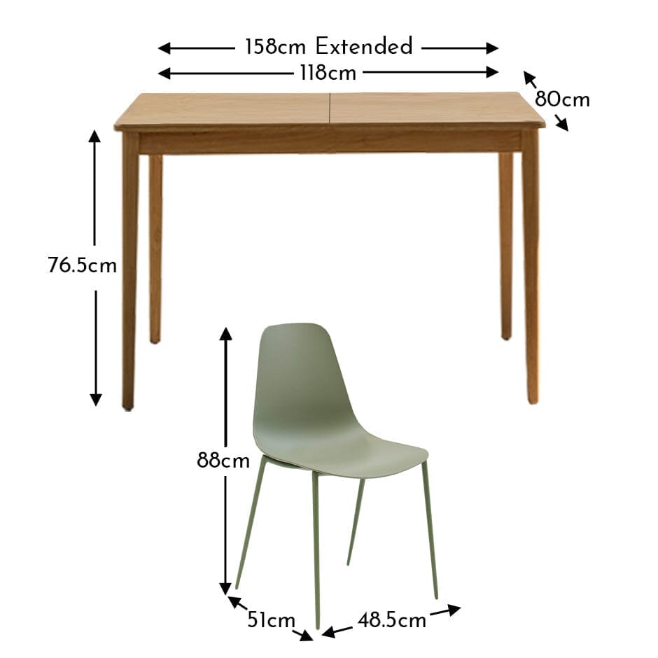 Paul Whitewash Extendable Dining Table Set - 4 Seater - Wren Green Dining Chairs - Laura James