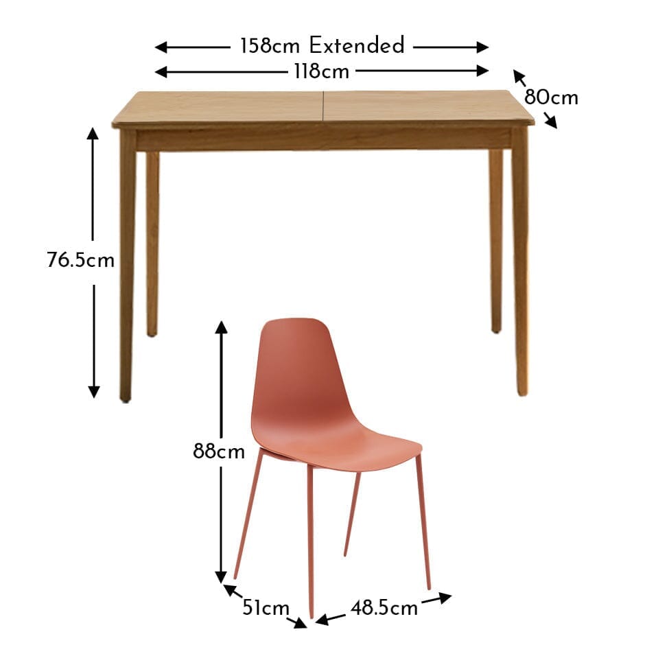 Paul Whitewash Extendable Dining Table Set - 4 Seater - Wren Burnt Orange Dining Chairs - Laura James
