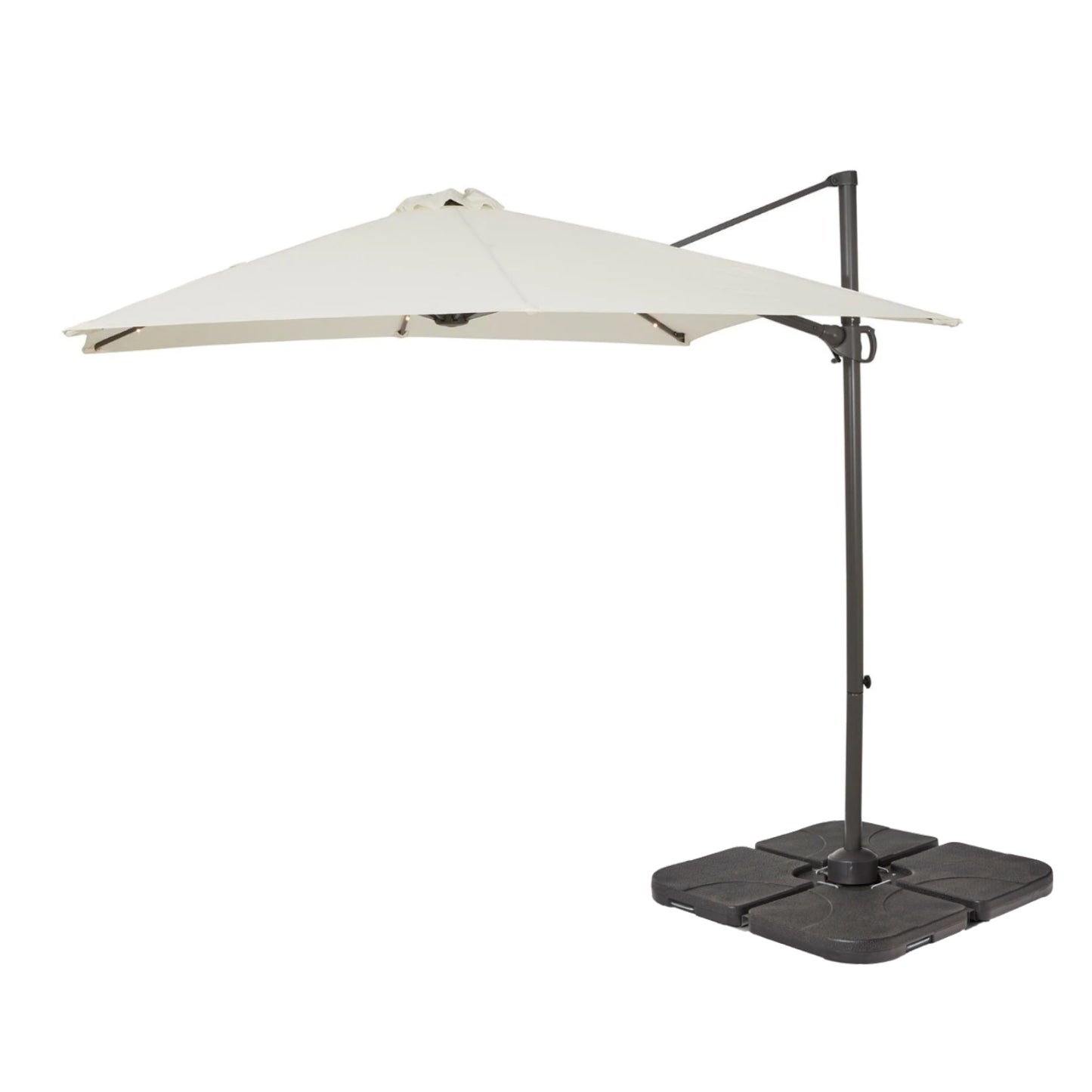 Square 2.4m Cream LED Cantilever Parasol with 80kg Quartered Parasol Base - Black Plastic - Laura James