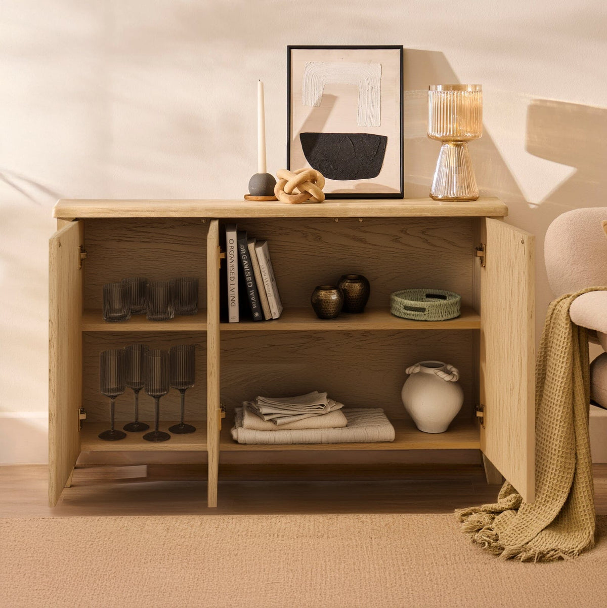 Raleigh 3 Door Large Sideboard - Whitewash- Laura James