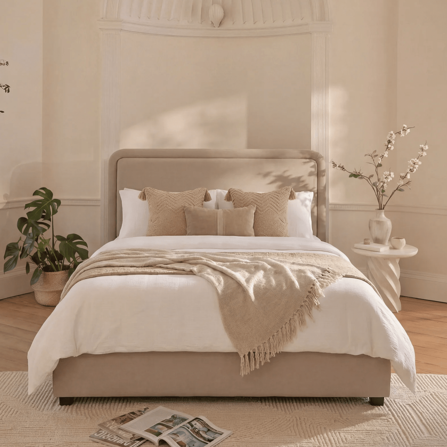 Robyn King Ottoman Bed - Soft Beige