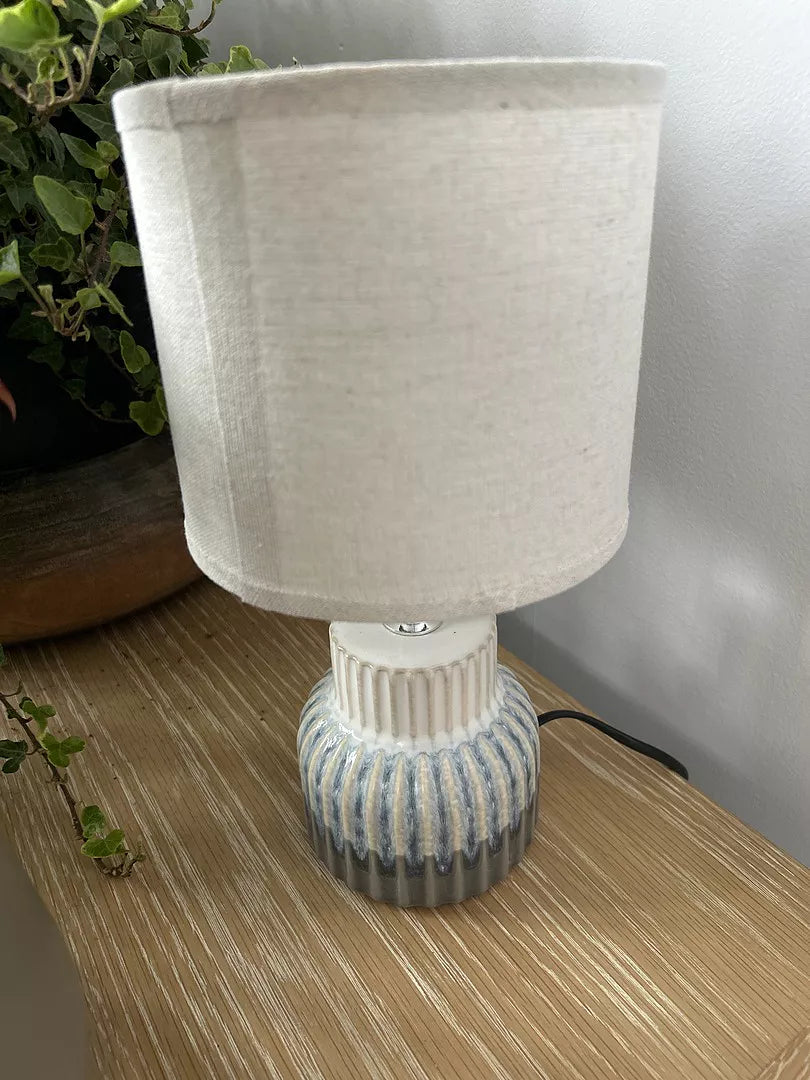 Outlet - Coates 27cm Blue Ceramic Table Lamp & Cream Linen Shade