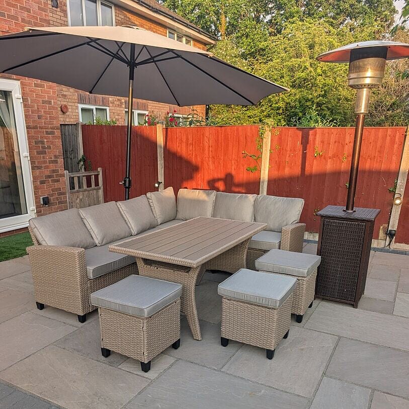 Aston 9 Seater Rattan Corner Sofa Set with Polywood Table Top - Natural Brown