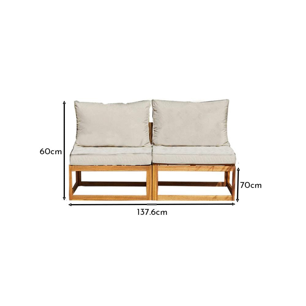 Rowan 2 Seater Wooden Garden Armless Sofa - Natural