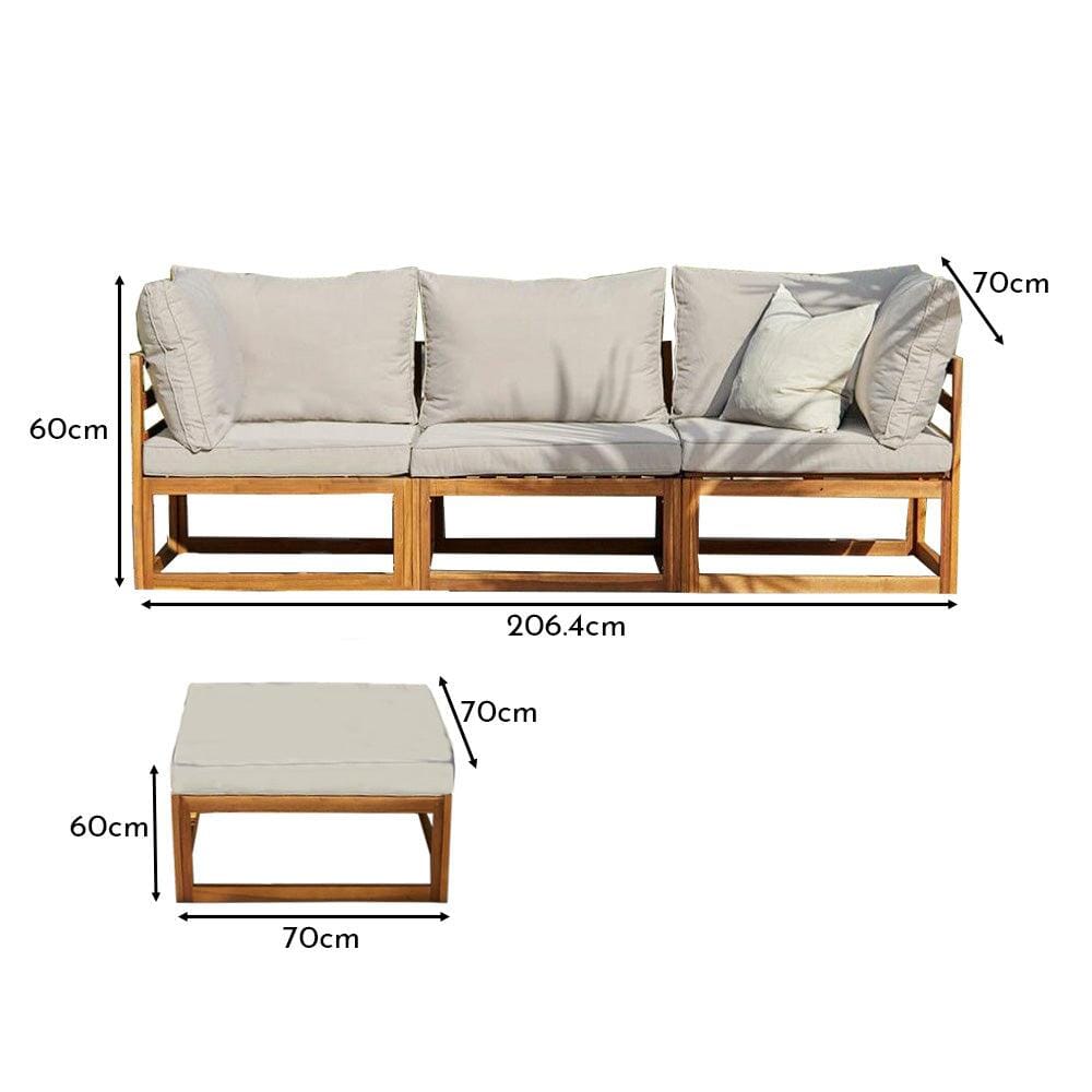 Rowan 3 Seater Wooden Garden Sofa and Footstool - Laura James