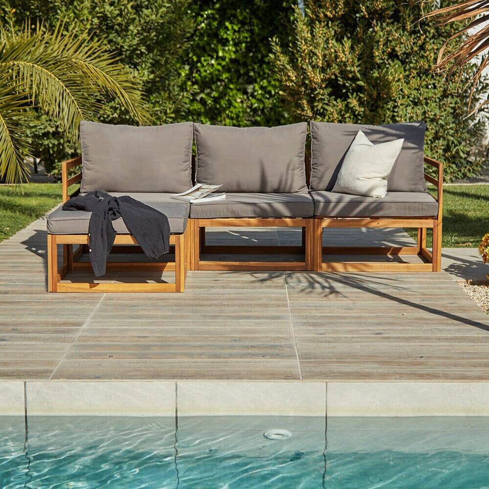 Rowan 3 Seater Wooden Garden Sofa Set with Footstool - Laura James