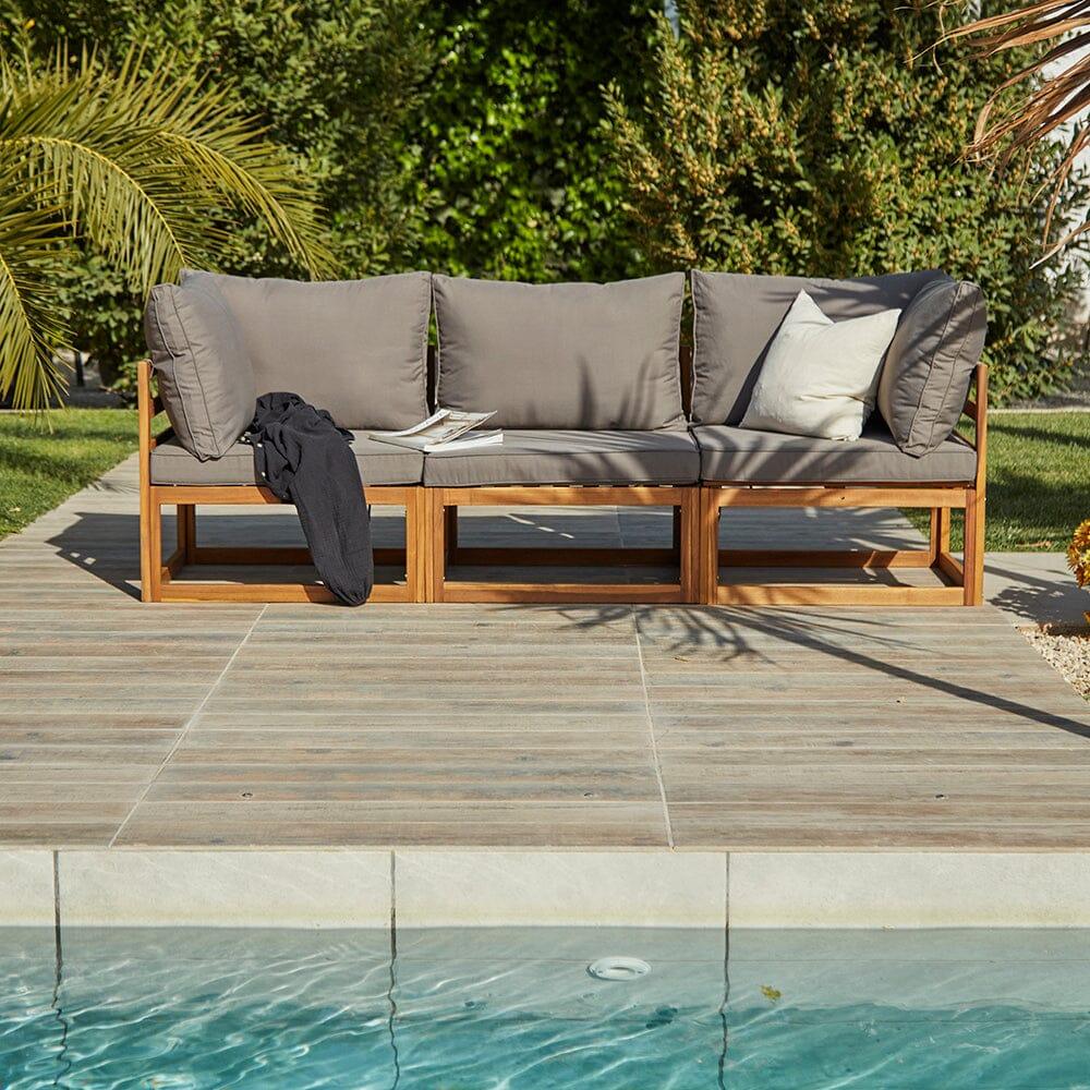 Rowan 3 Seater Wooden Garden Sofa Set with Footstool - Laura James