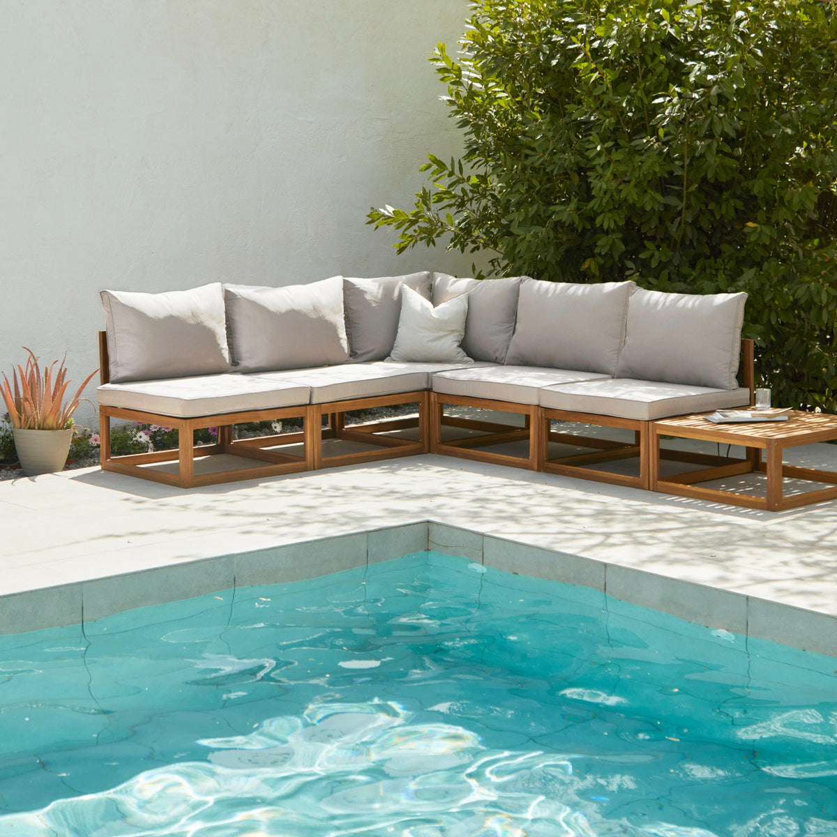 Rowan Natural 5 Seater Wooden Corner Sofa Set with Coffee Table - Laura James