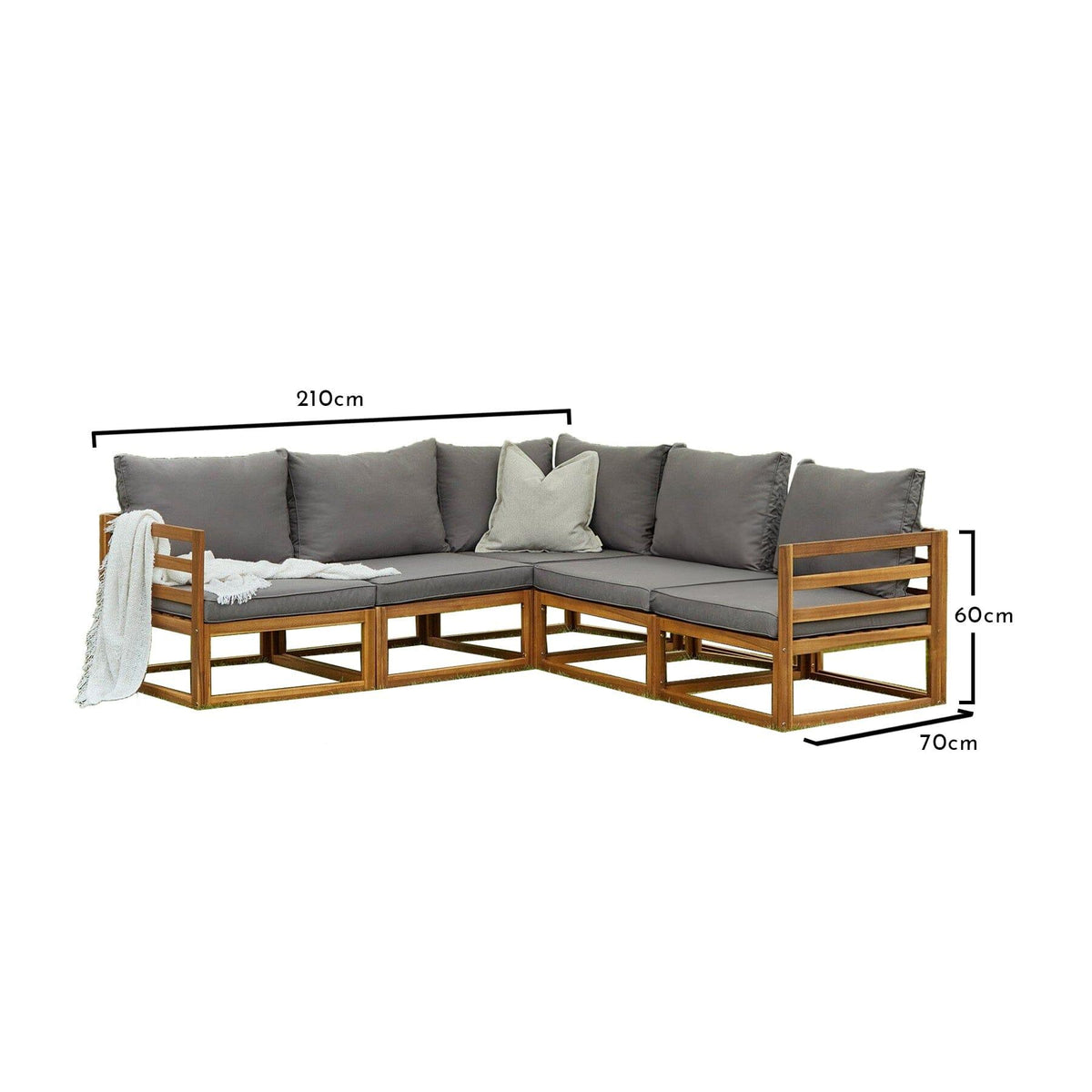 Rowan 5 Seater Wooden Garden Sofa - Grey - Laura James