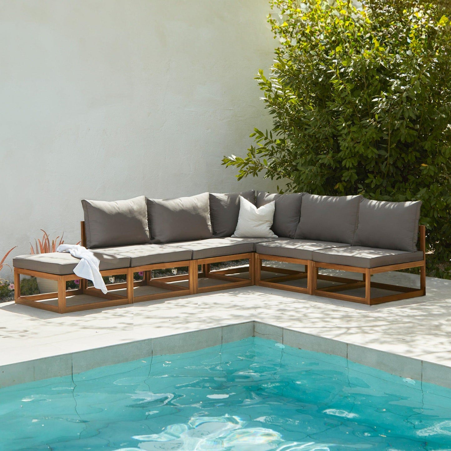 Rowan Grey 6 Seater Wooden Chaise Corner Sofa Set - Laura James