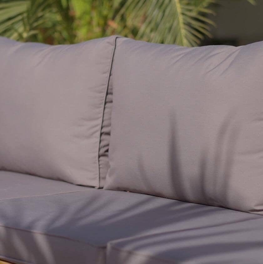 Rowan 3 Seater Wooden Garden Sofa Set with Cream LED Premium Parasol - Grey