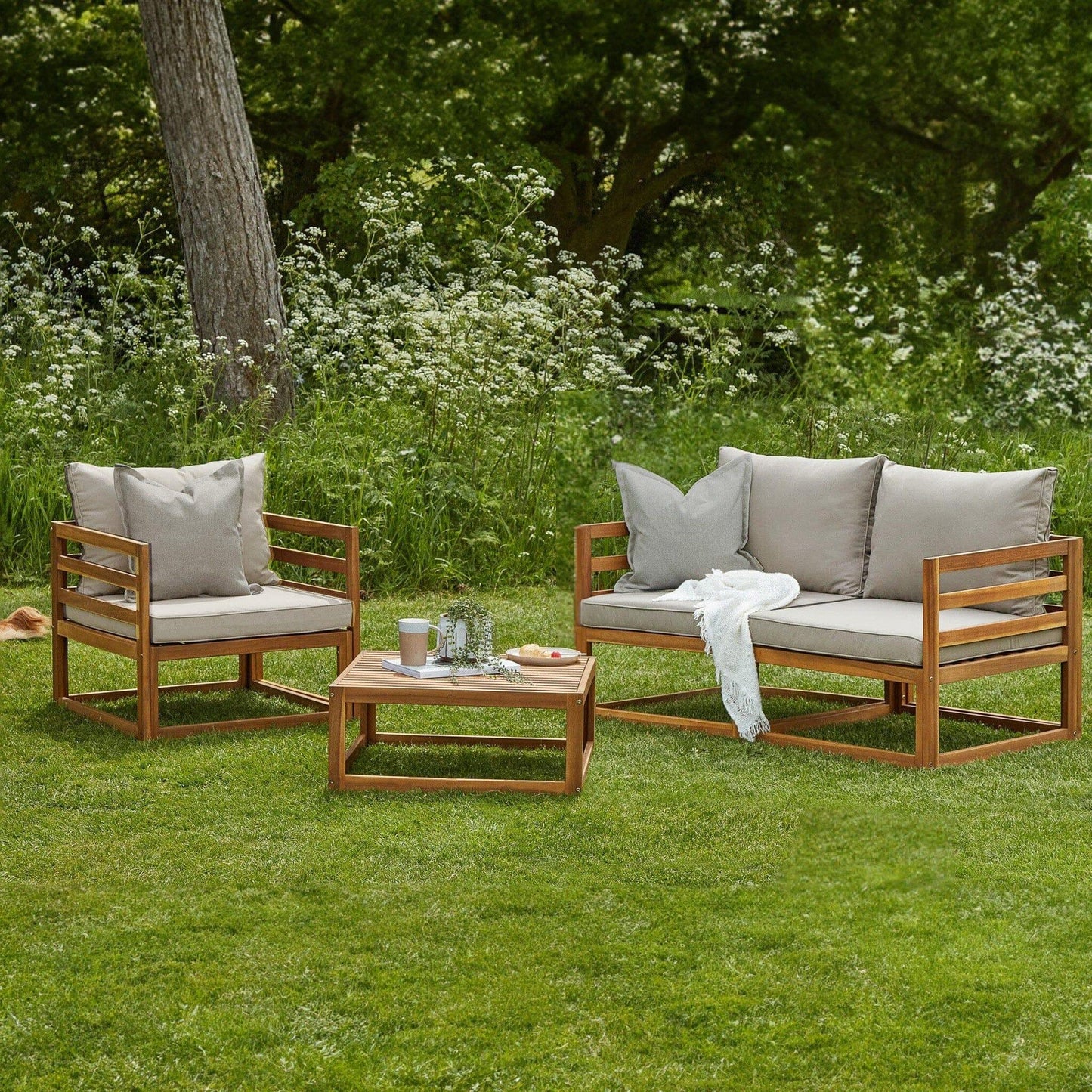 Rowan Natural Armchair with 2-Seater Sofa and Coffee Table Set - Laura James