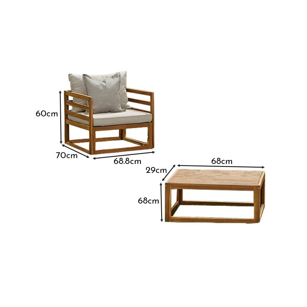 Rowan Wooden Garden 2 Armchairs & Coffee Table - Natural - Laura James