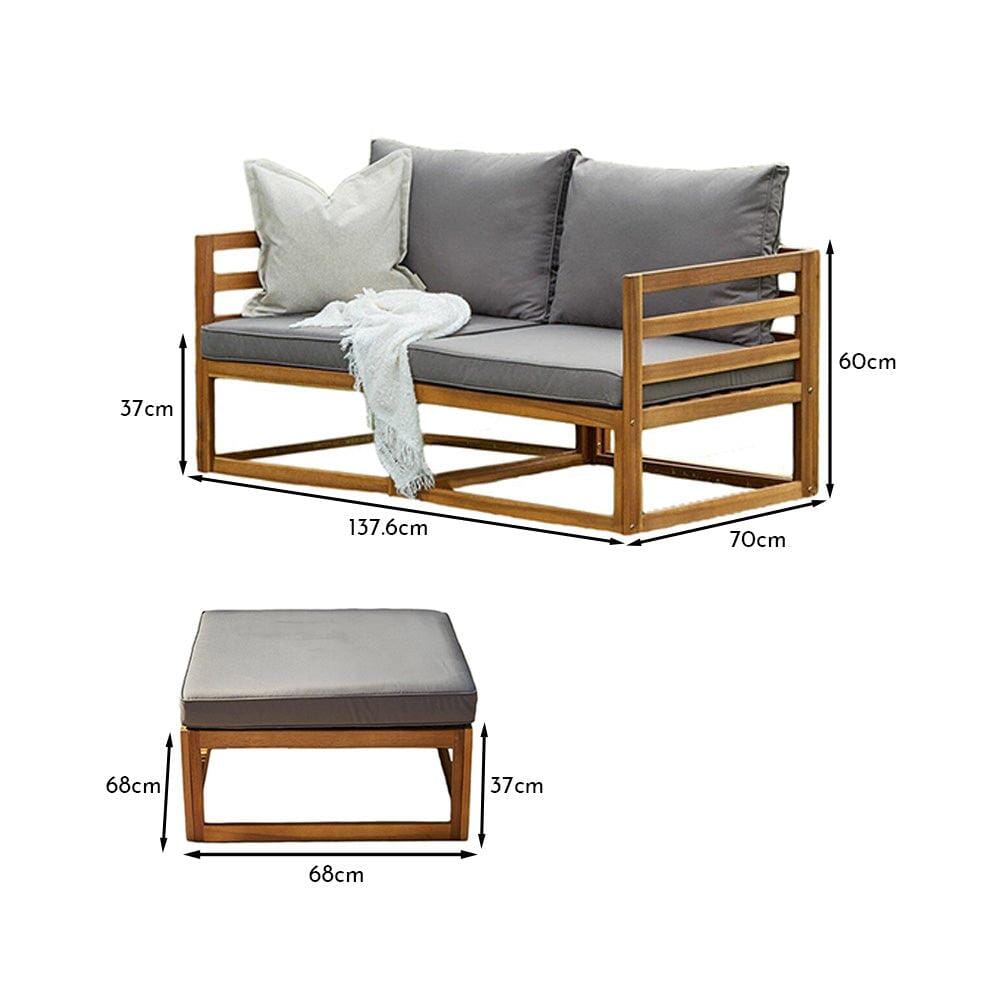 Outlet - Rowan Wooden Garden Double Garden Sofa Bed - Grey