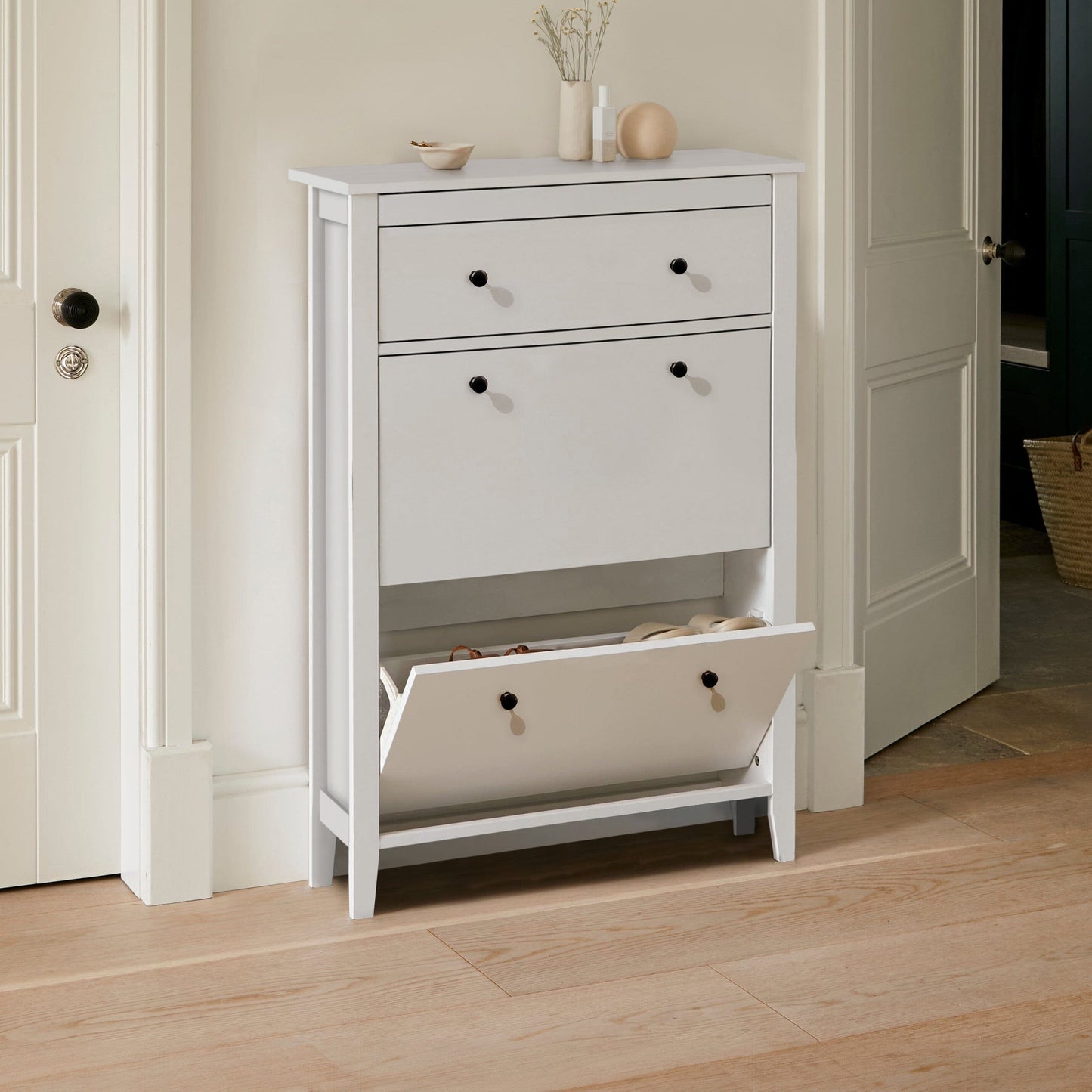 White Shoe Cabinet Storage Cupboard Wooden - Laura James