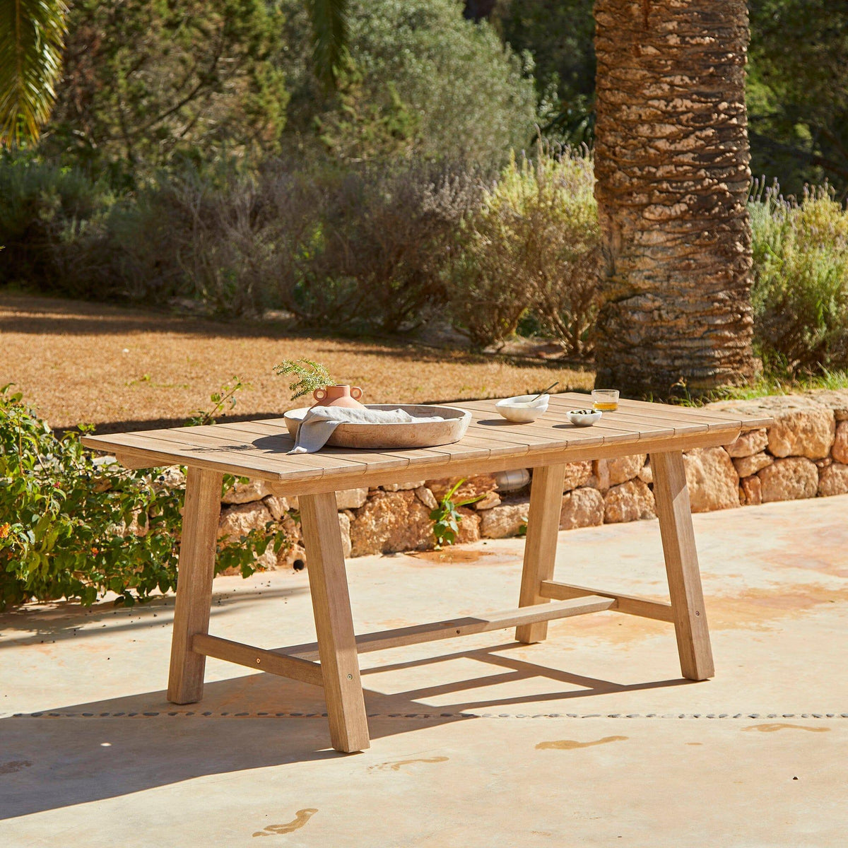 Shiro 6 Seater Wooden Rectangular Garden Dining Table with 6 Shiro chairs - Laura James