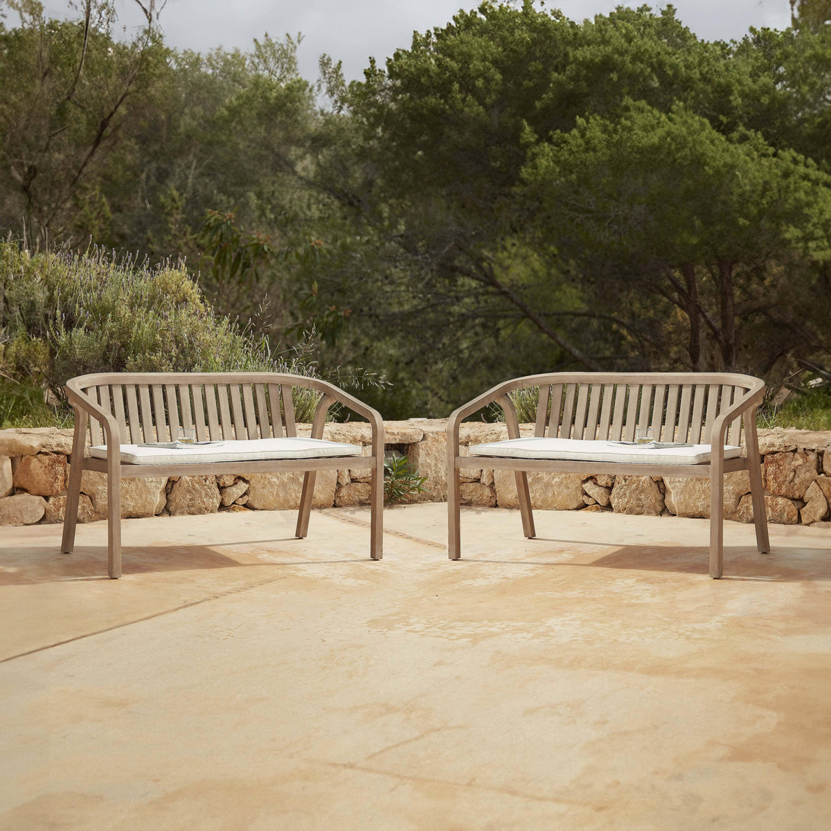 Shiro Premium Whitewash Garden Wooden Bench - Set of 2 - Laura James