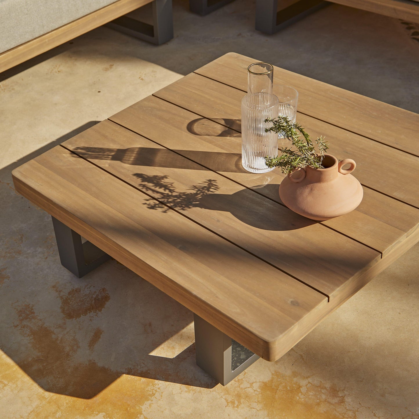 Shiva Garden Corner Sofa Set with Cream Premium LED Parasol - Stone - Laura James