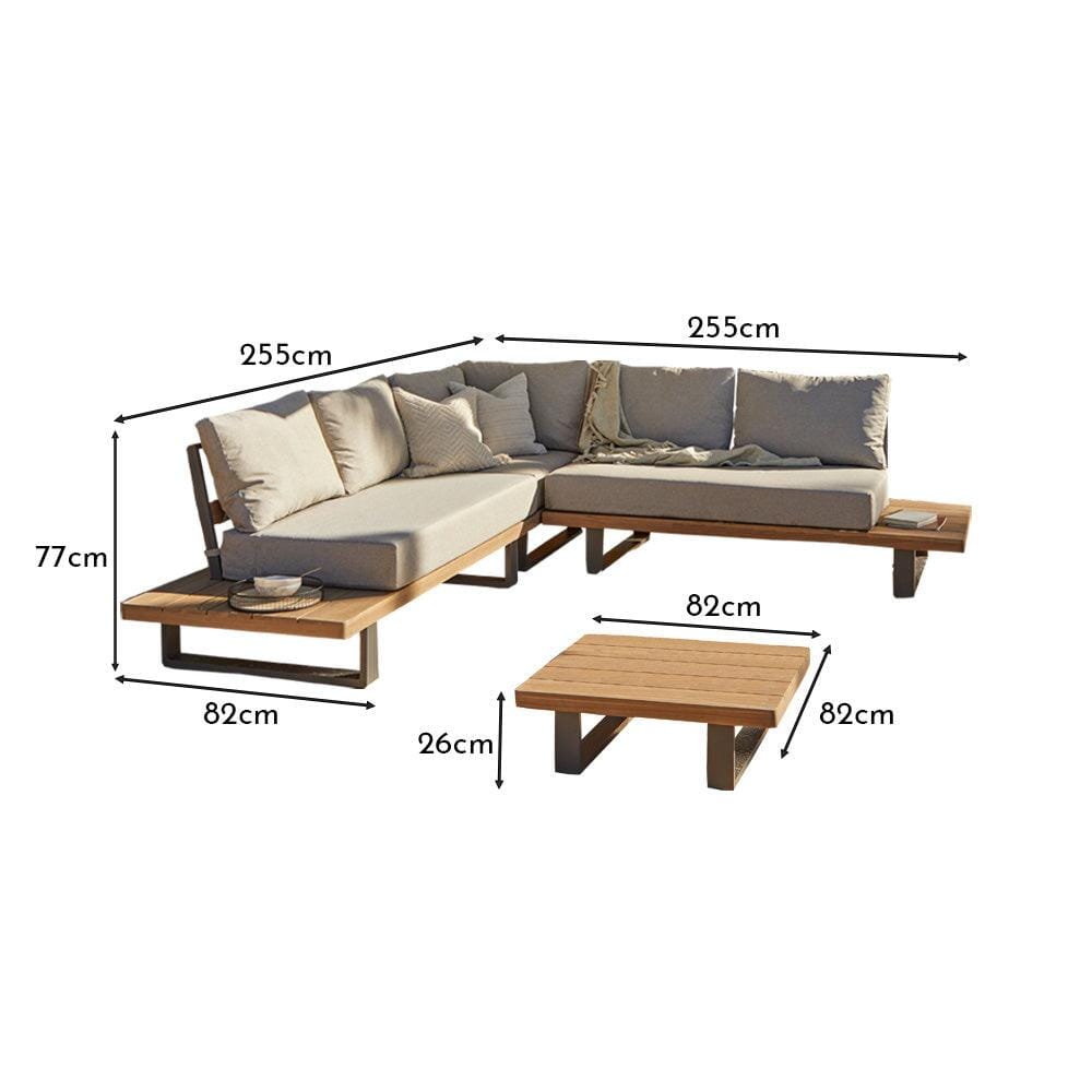 Shiva Garden Corner Sofa Set with Cream Premium LED Parasol - Stone - Laura James