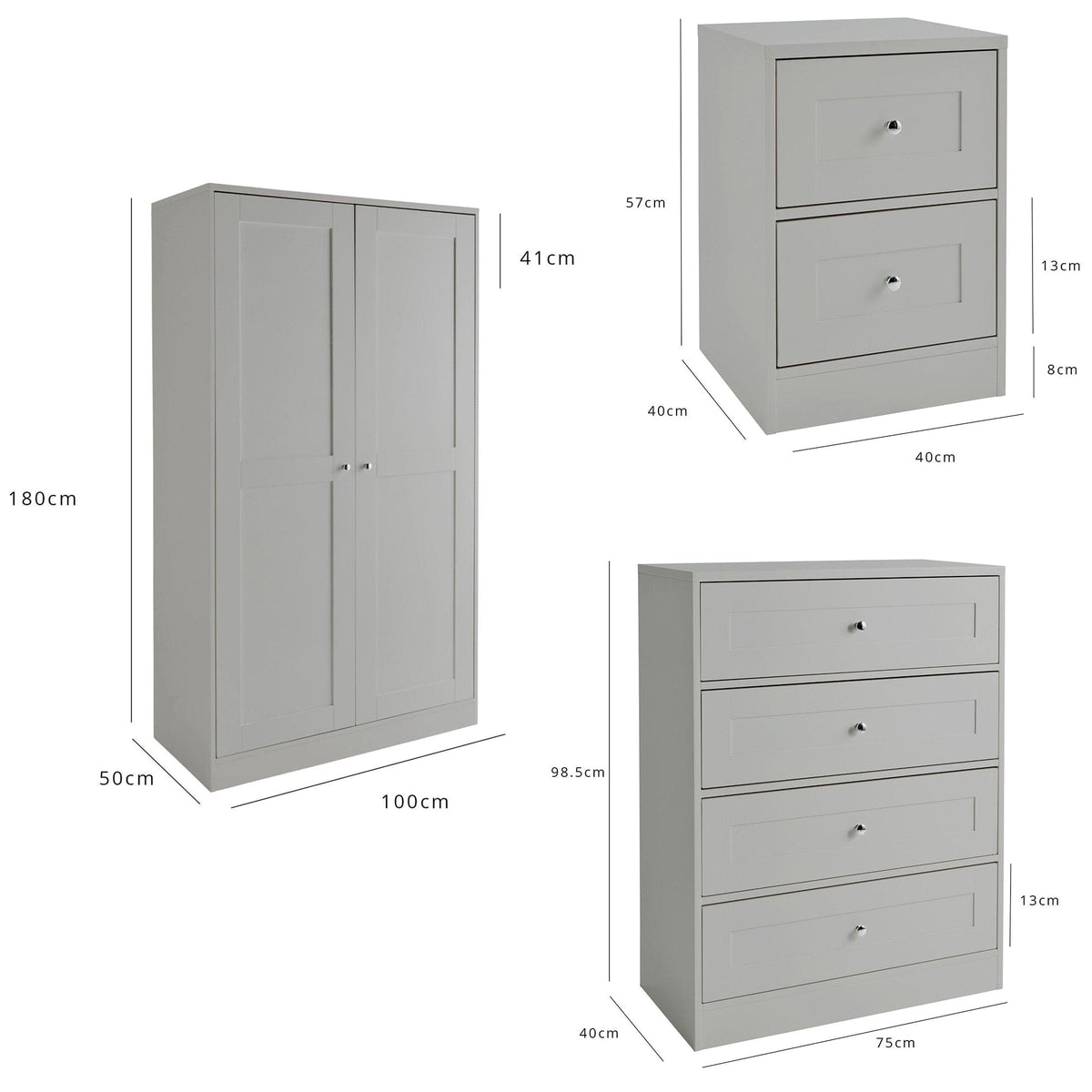 Stevie Bedroom Furniture Set - Grey
