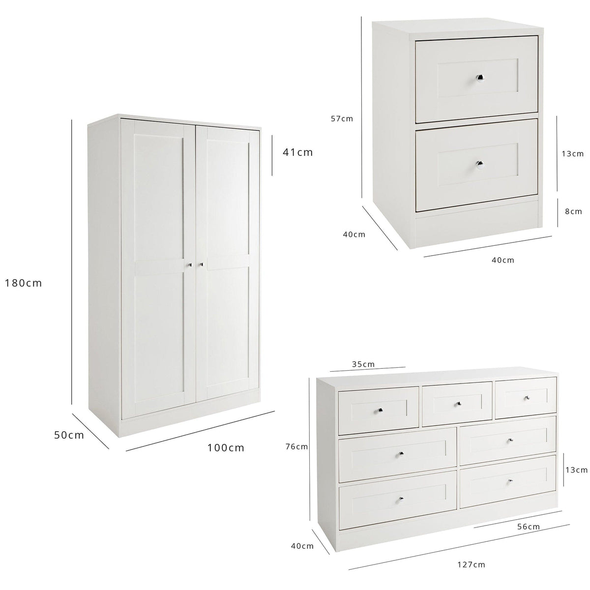 Stevie Wardrobe & Drawers Set - White