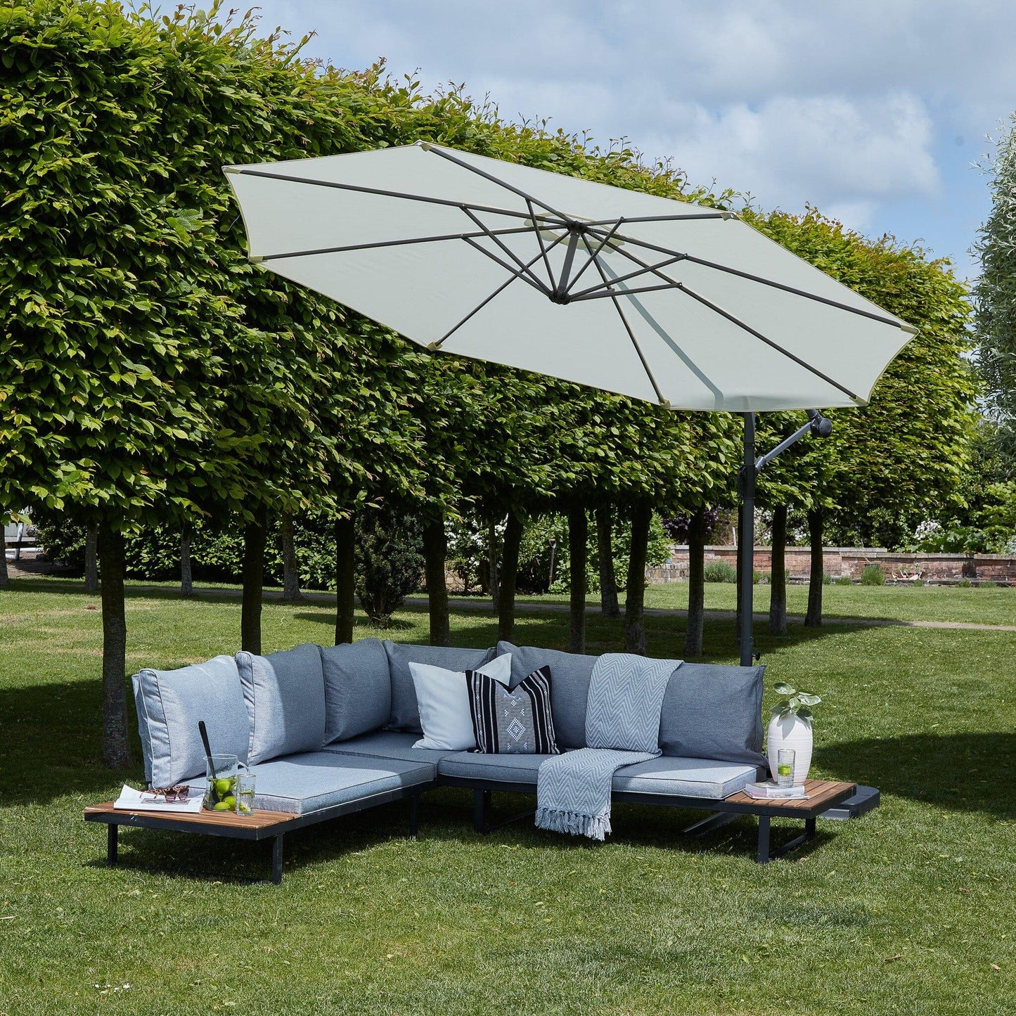 Thea Garden Corner Sofa Set with Cream Parasol