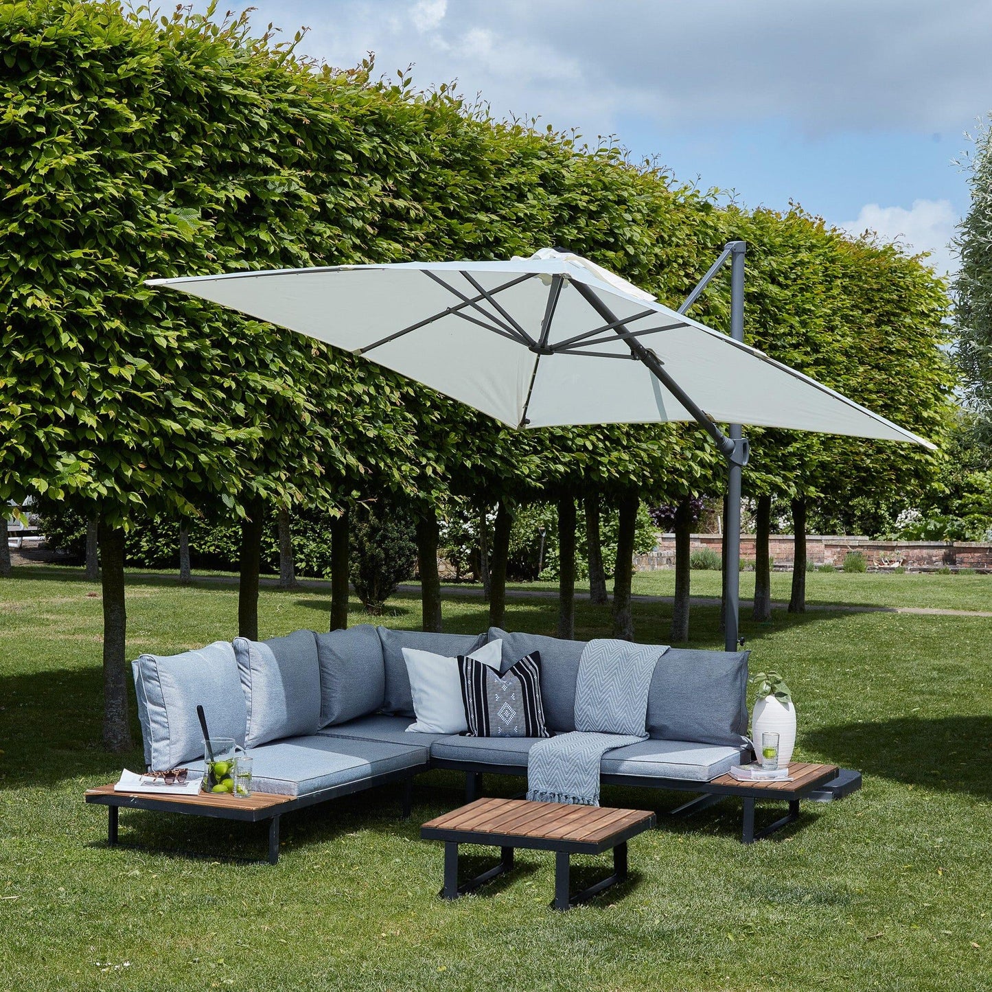 Thea Garden Corner Sofa Set with Cream Premium Parasol