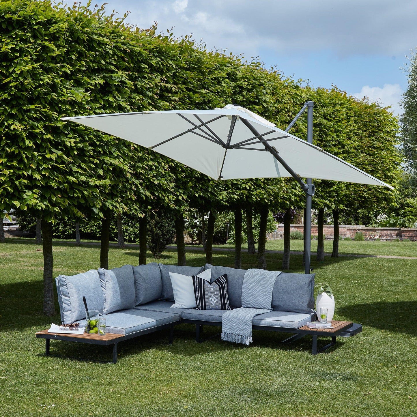 Thea Garden Corner Sofa Set with Cream Premium Parasol