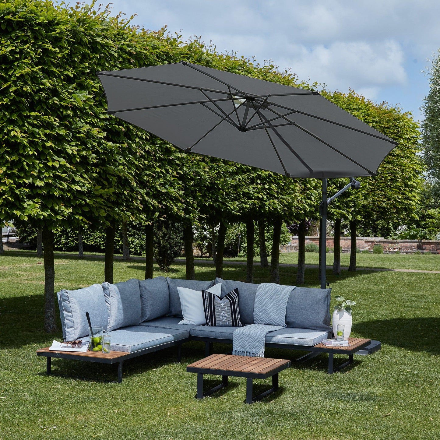 Thea Garden Corner Sofa Set with Grey Parasol