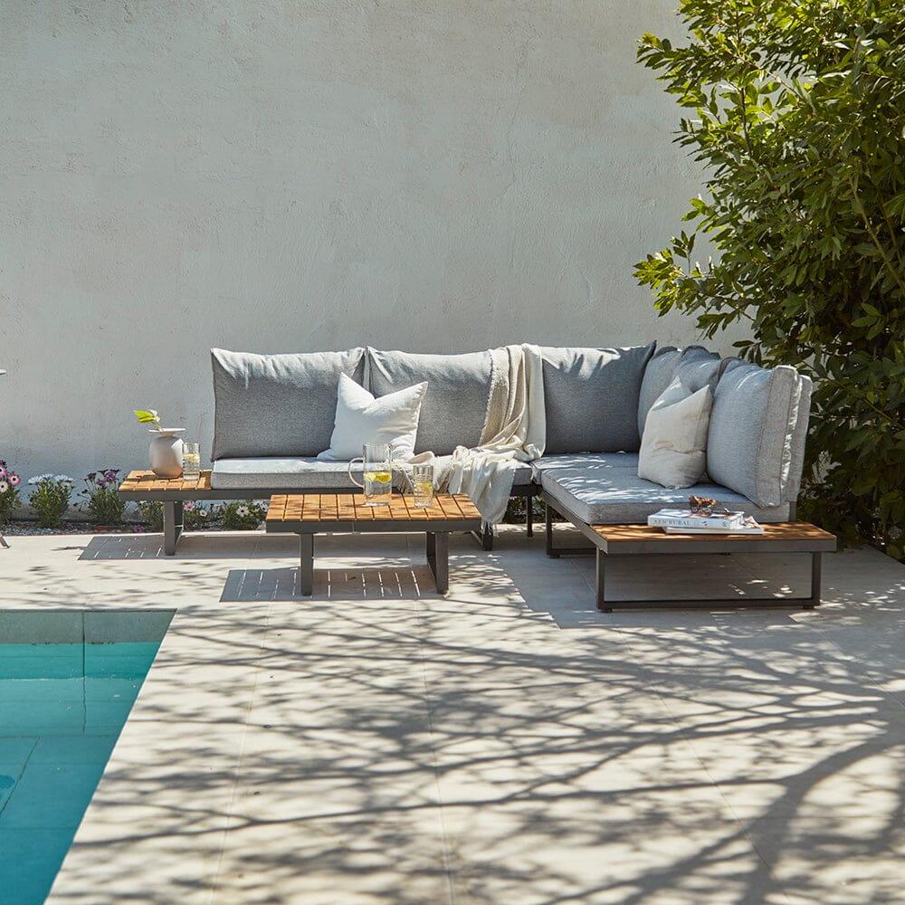 Thea Garden Corner Sofa Set with Grey Parasol