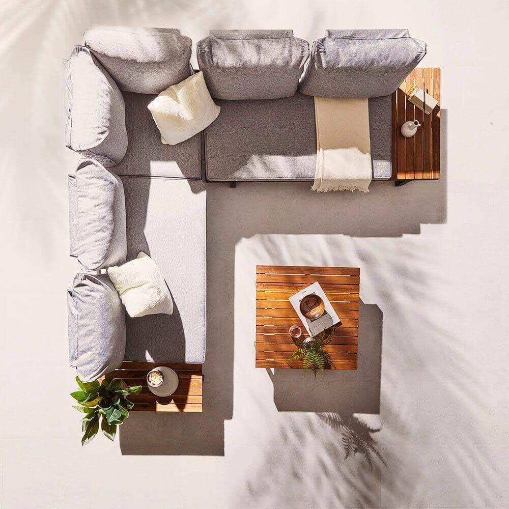 Thea Wooden Garden Corner Sofa Set with Grey Parasol