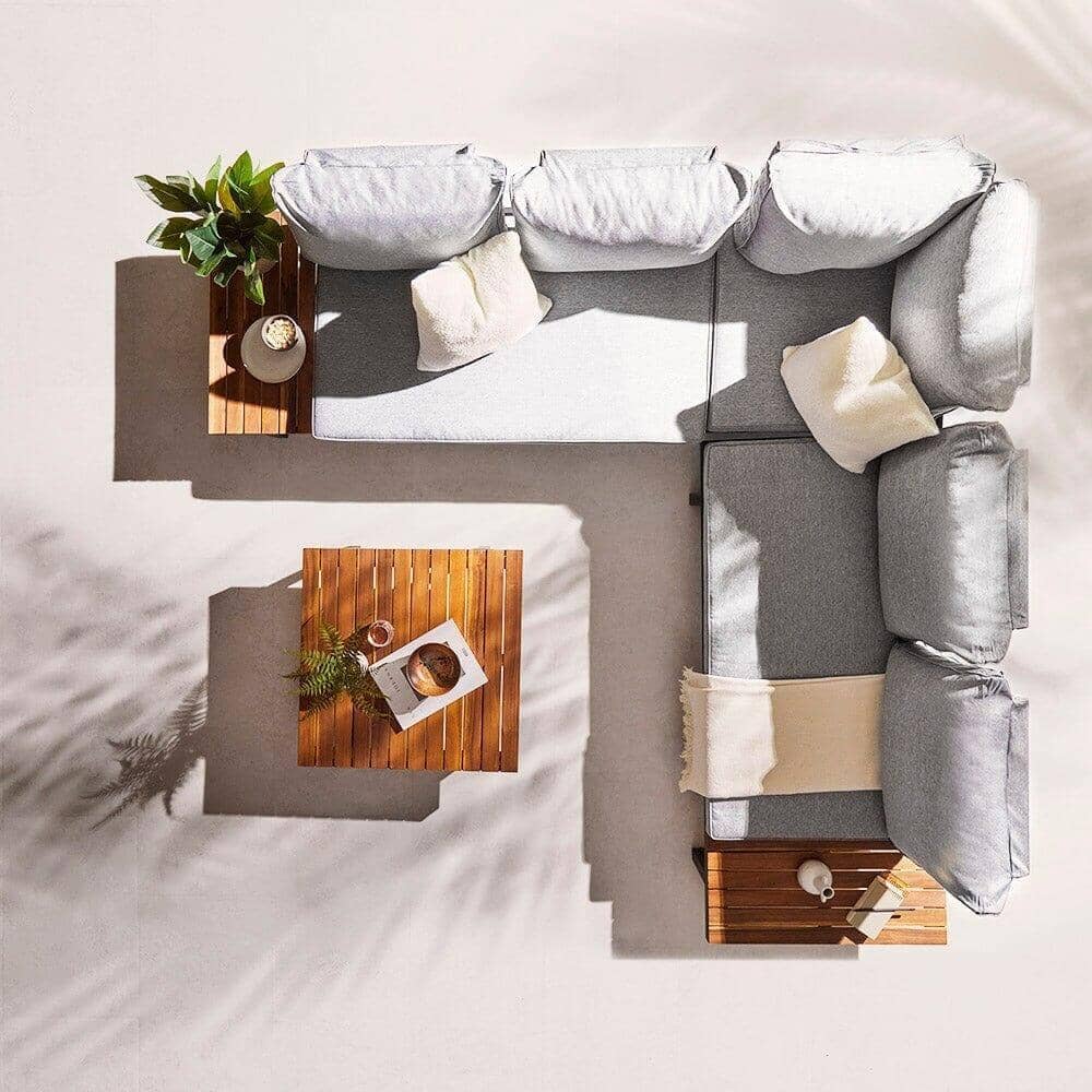 Thea Wooden Garden Corner Sofa Set with Cream LED Premium Parasol