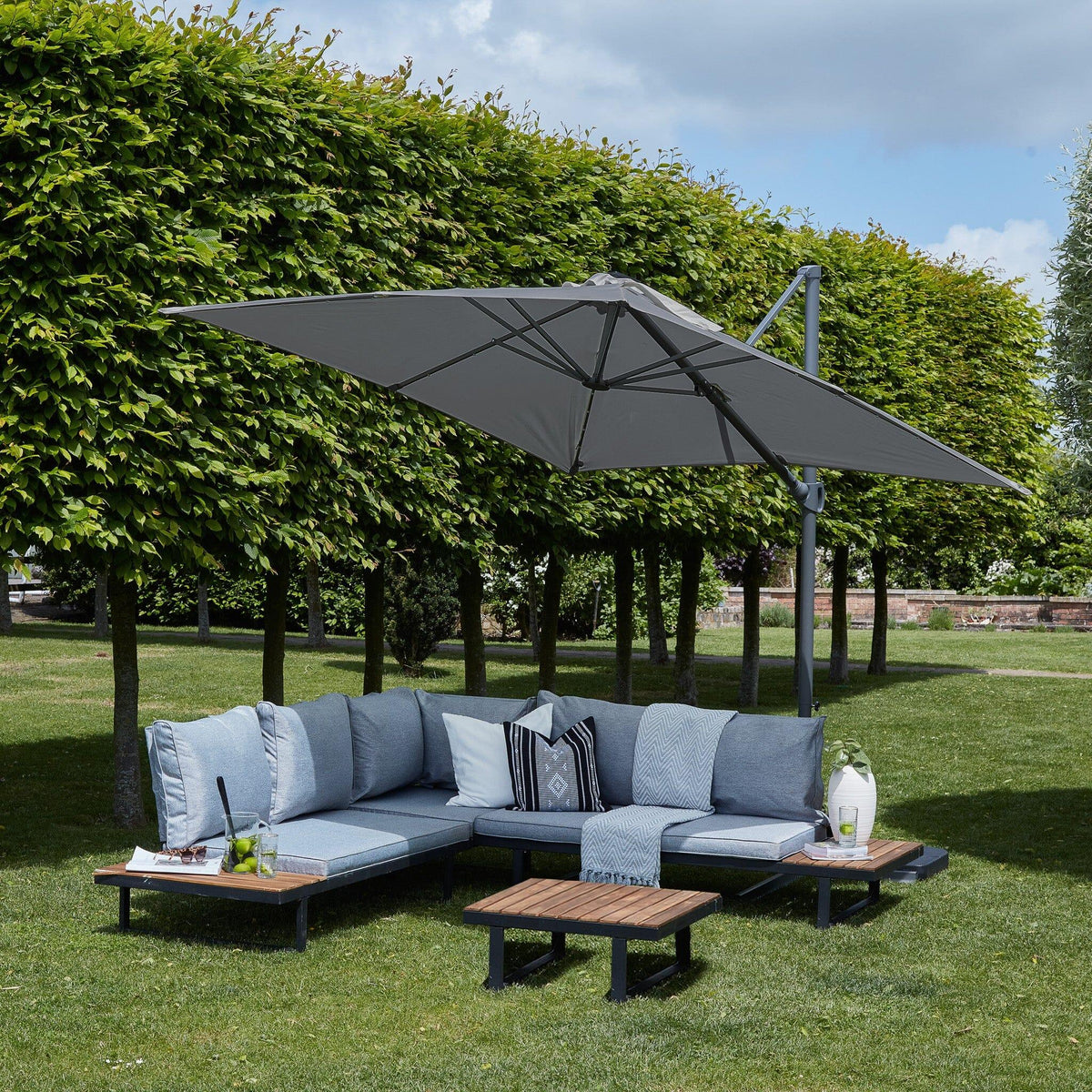 Thea Garden Corner Sofa Set with Grey Premium Parasol