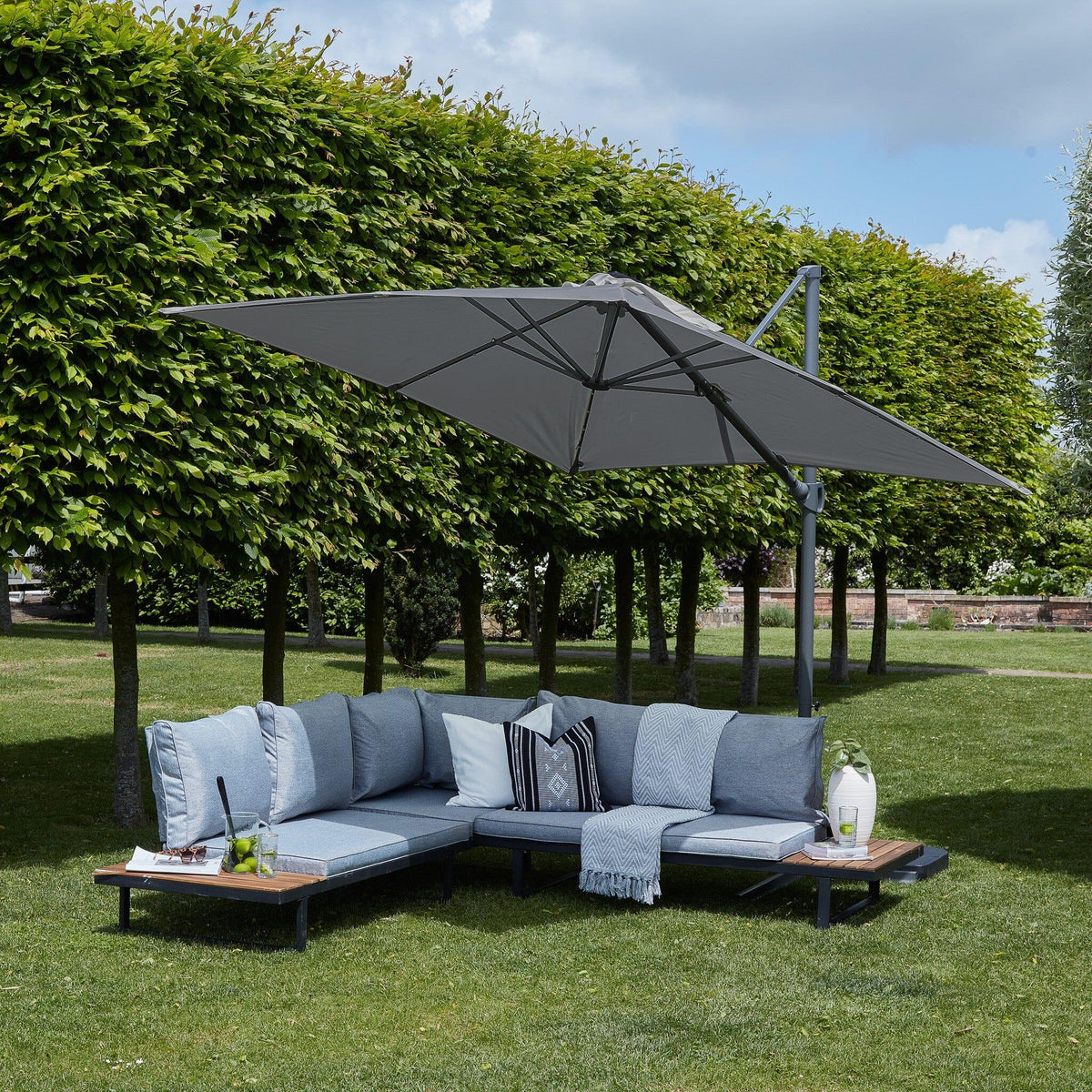 Thea Garden Corner Sofa Set with Grey Premium Parasol