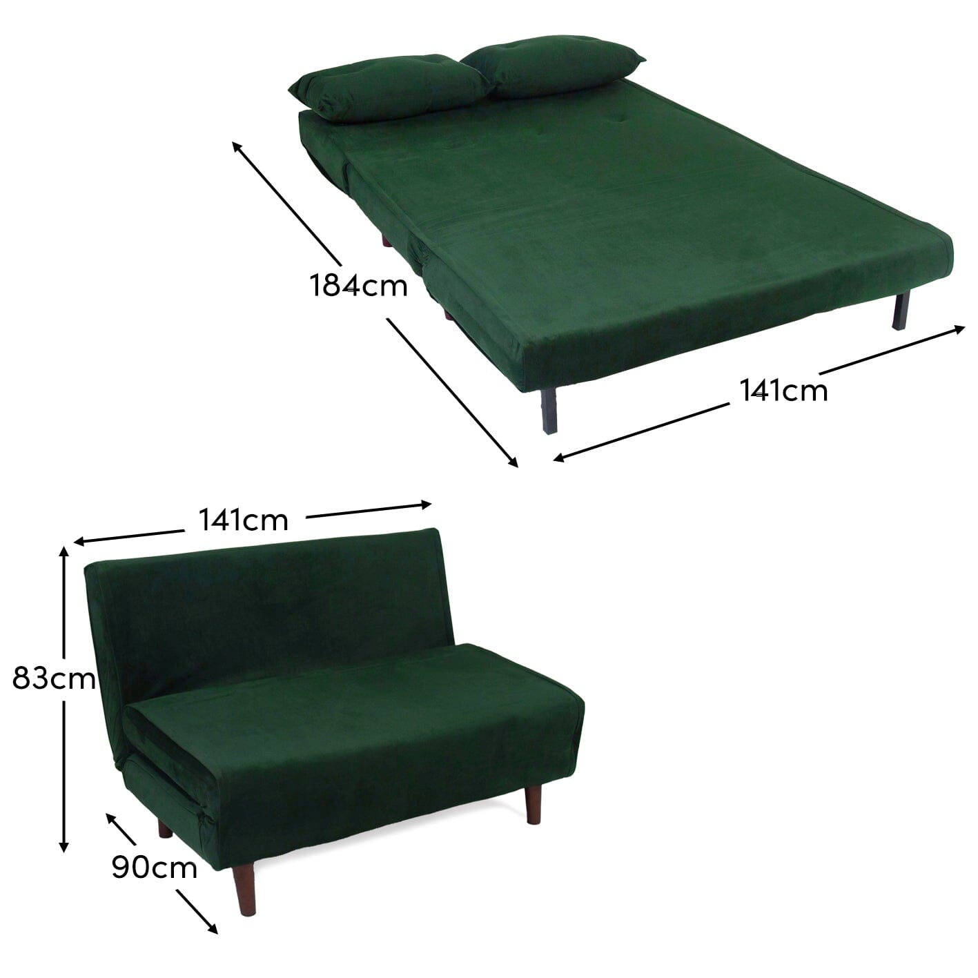 Una Green Velvet Double Sofa Bed - Laura James