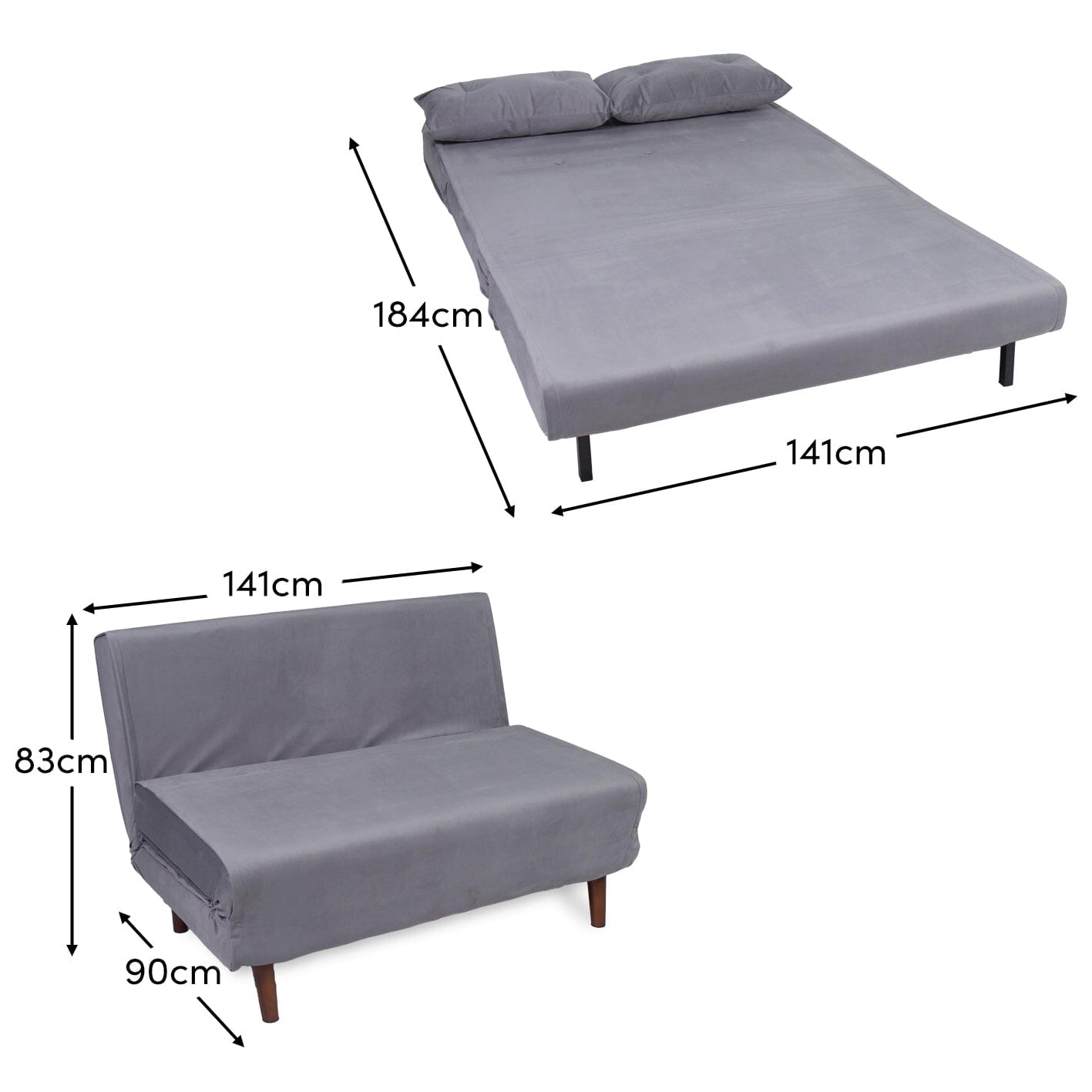 Una Grey Double Sofa Bed - Laura James